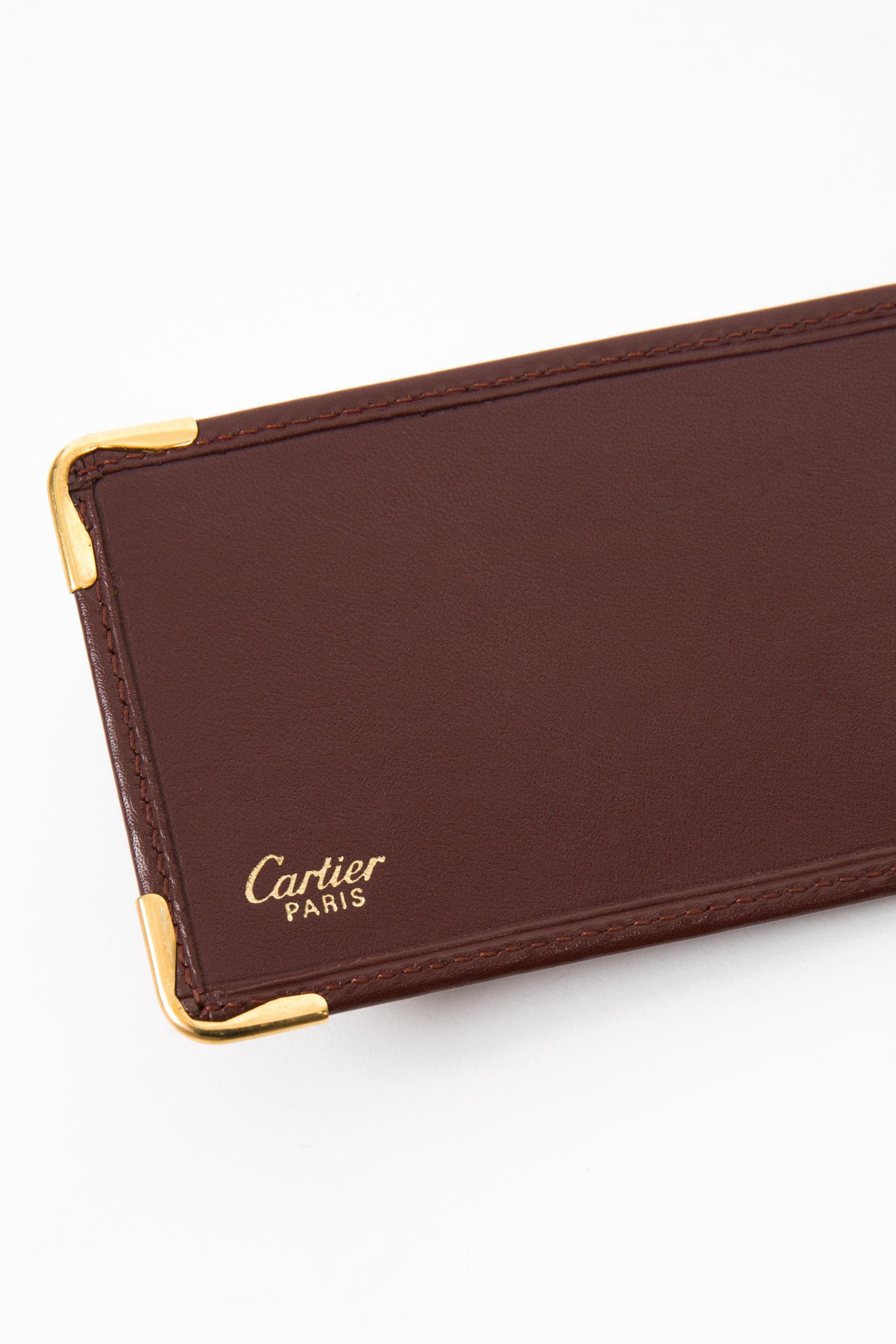 Cartier Bordeaux Leather Bordeaux Pocket Mirror For Sale 1
