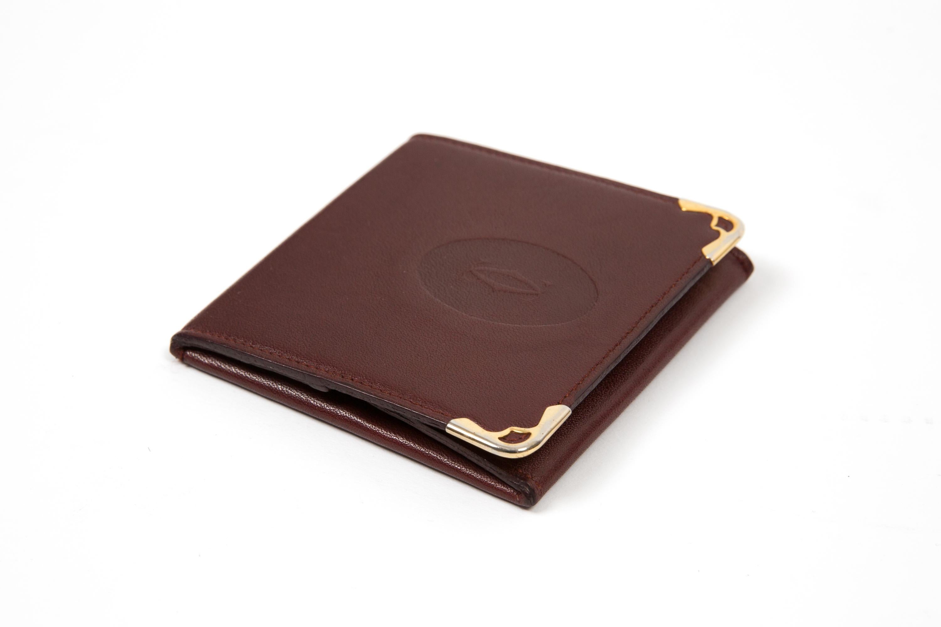 Brown Cartier Bordeaux Leather Coin Purse For Sale