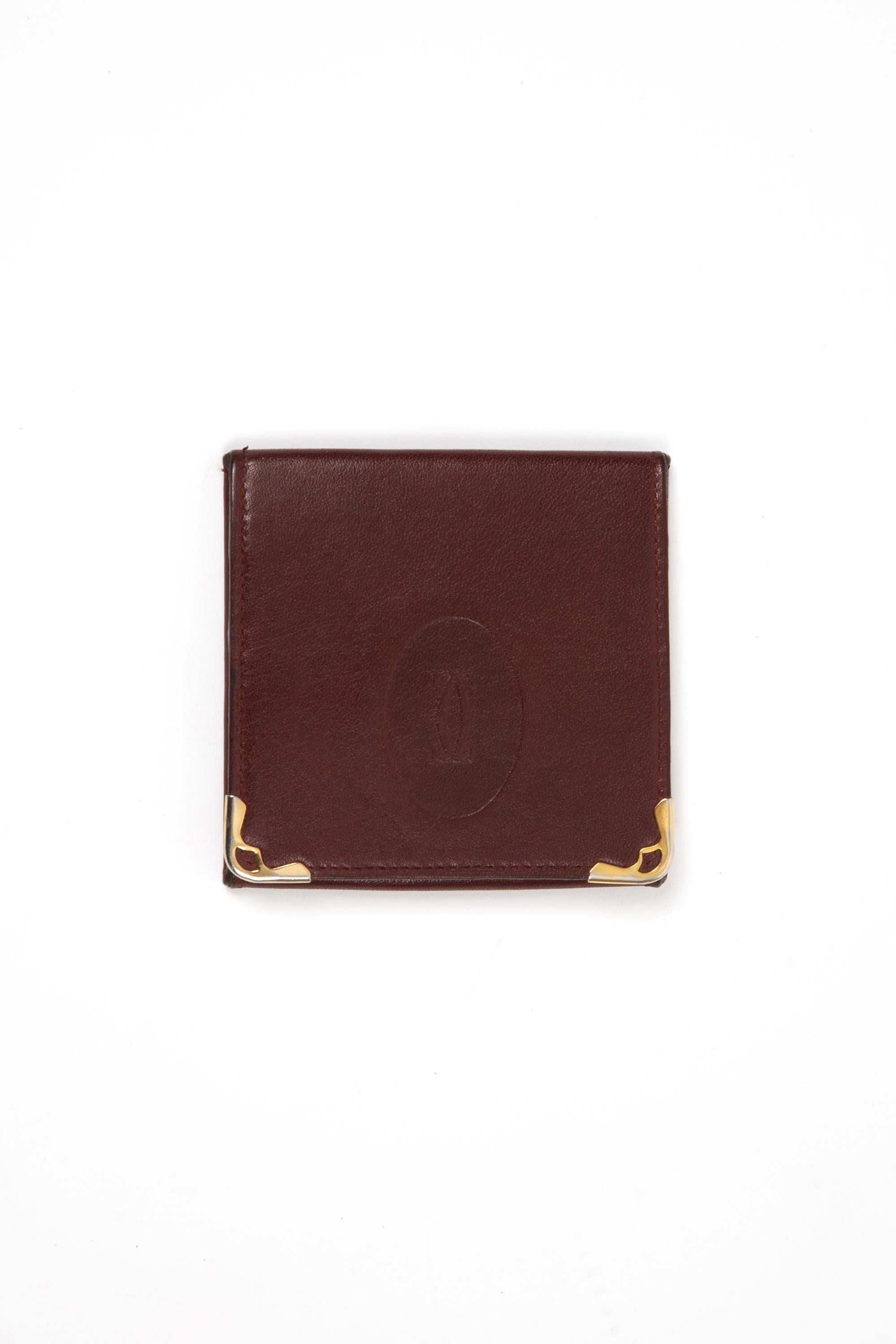 Women's or Men's Cartier Bordeaux Leather Coin Purse For Sale
