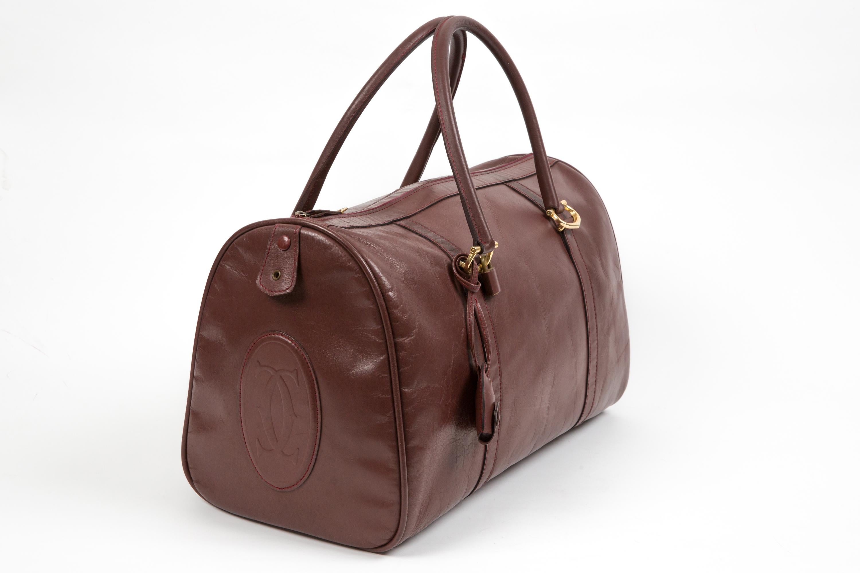 Brown Cartier Bordeaux Leather Large Week End Bag