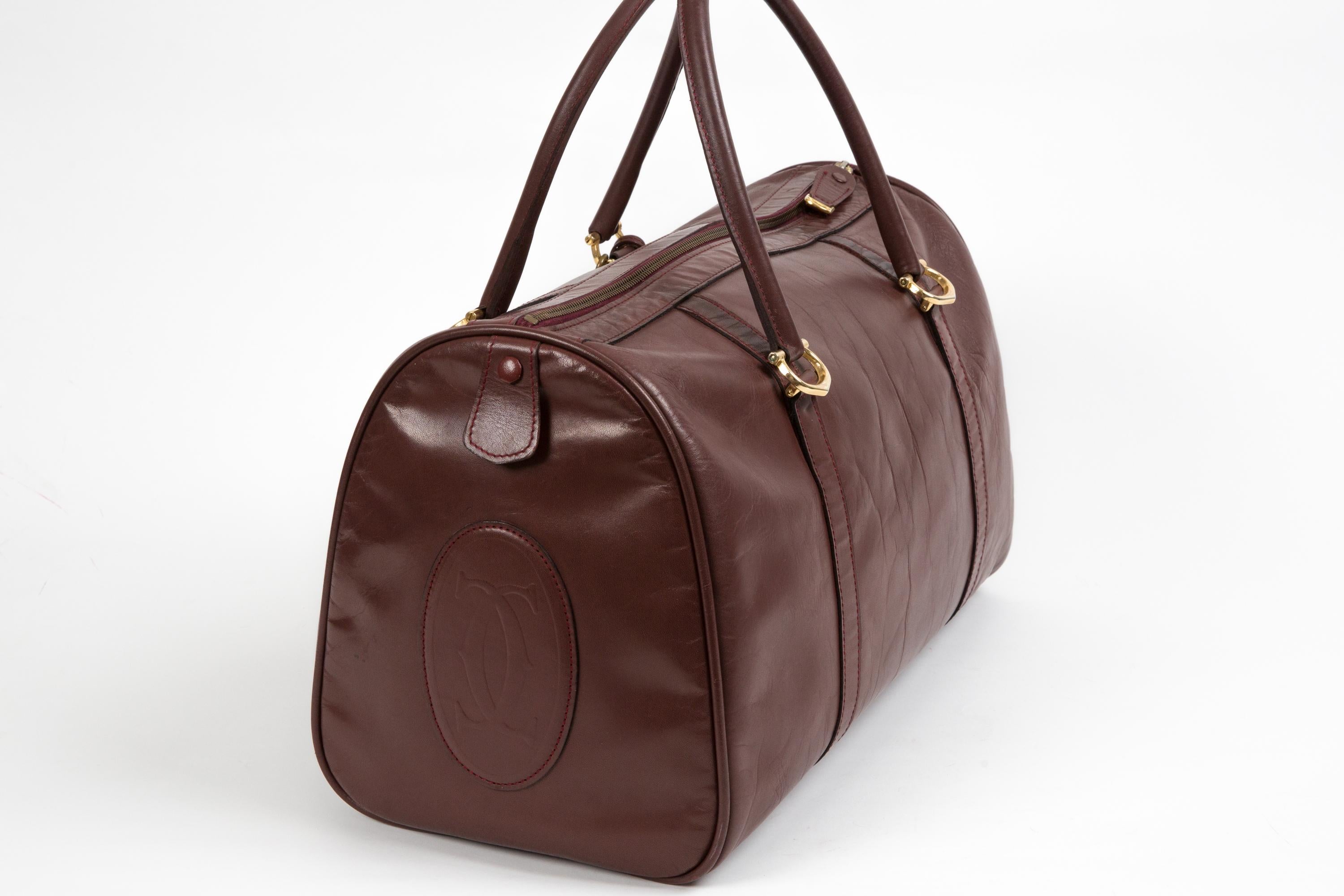 Cartier Bordeaux Leather Large Week End Bag In Good Condition In Paris, FR