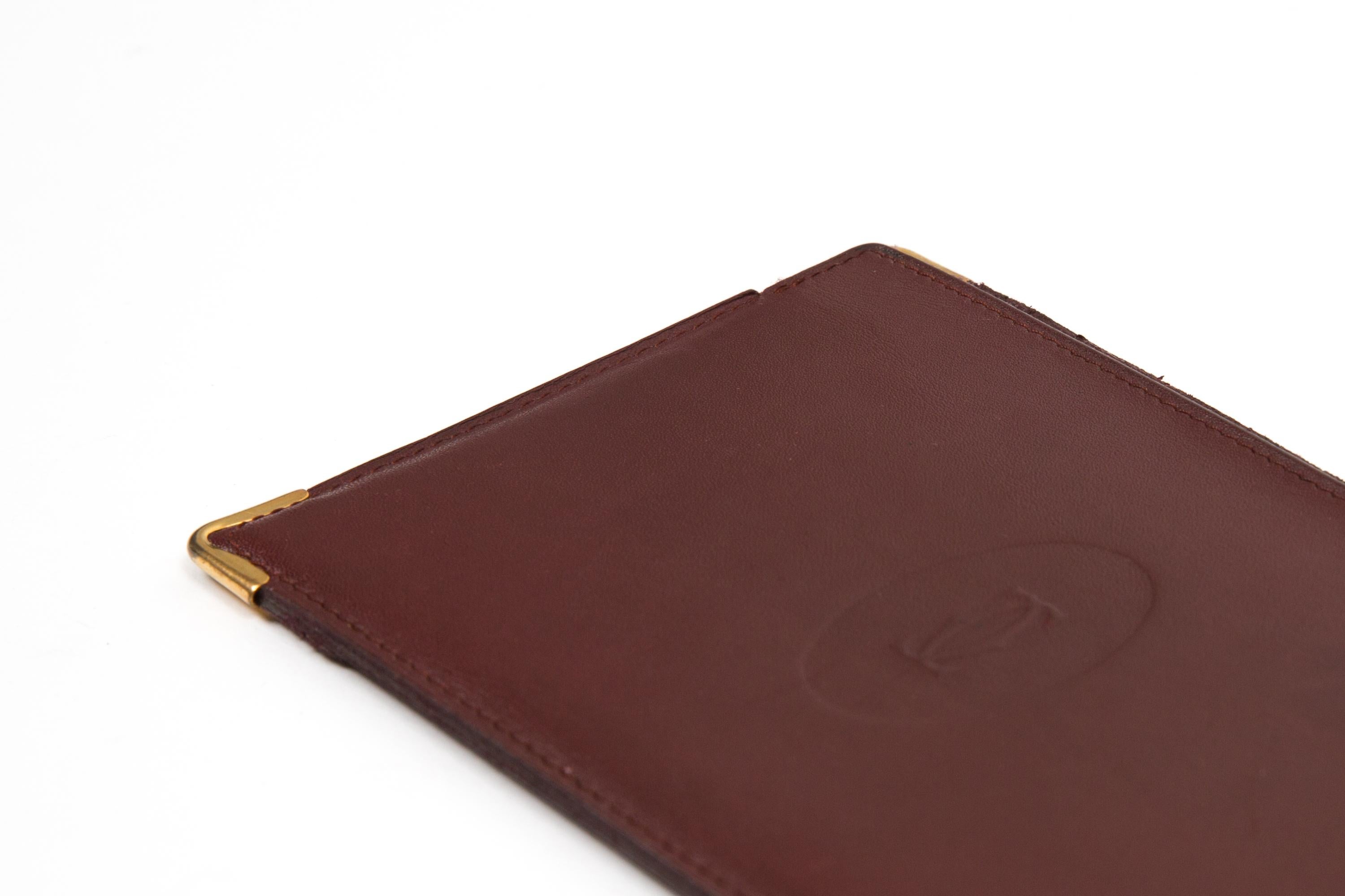 Brown Cartier Bordeaux Leather Simple Card Holder For Sale