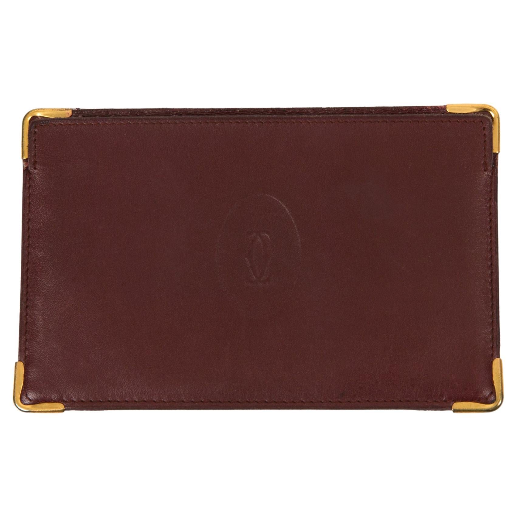 Cartier Bordeaux Leather Simple Card Holder For Sale