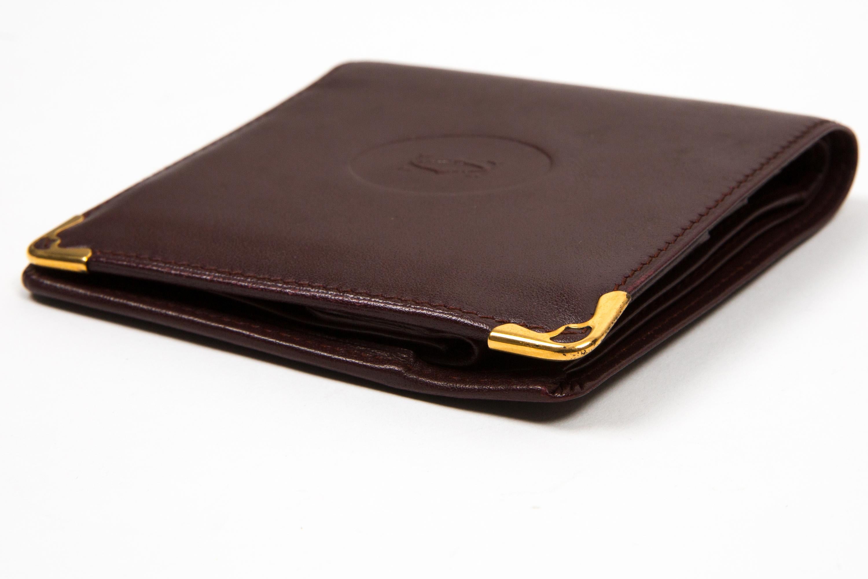 Black Cartier Bordeaux Leather Small Square Wallet For Sale