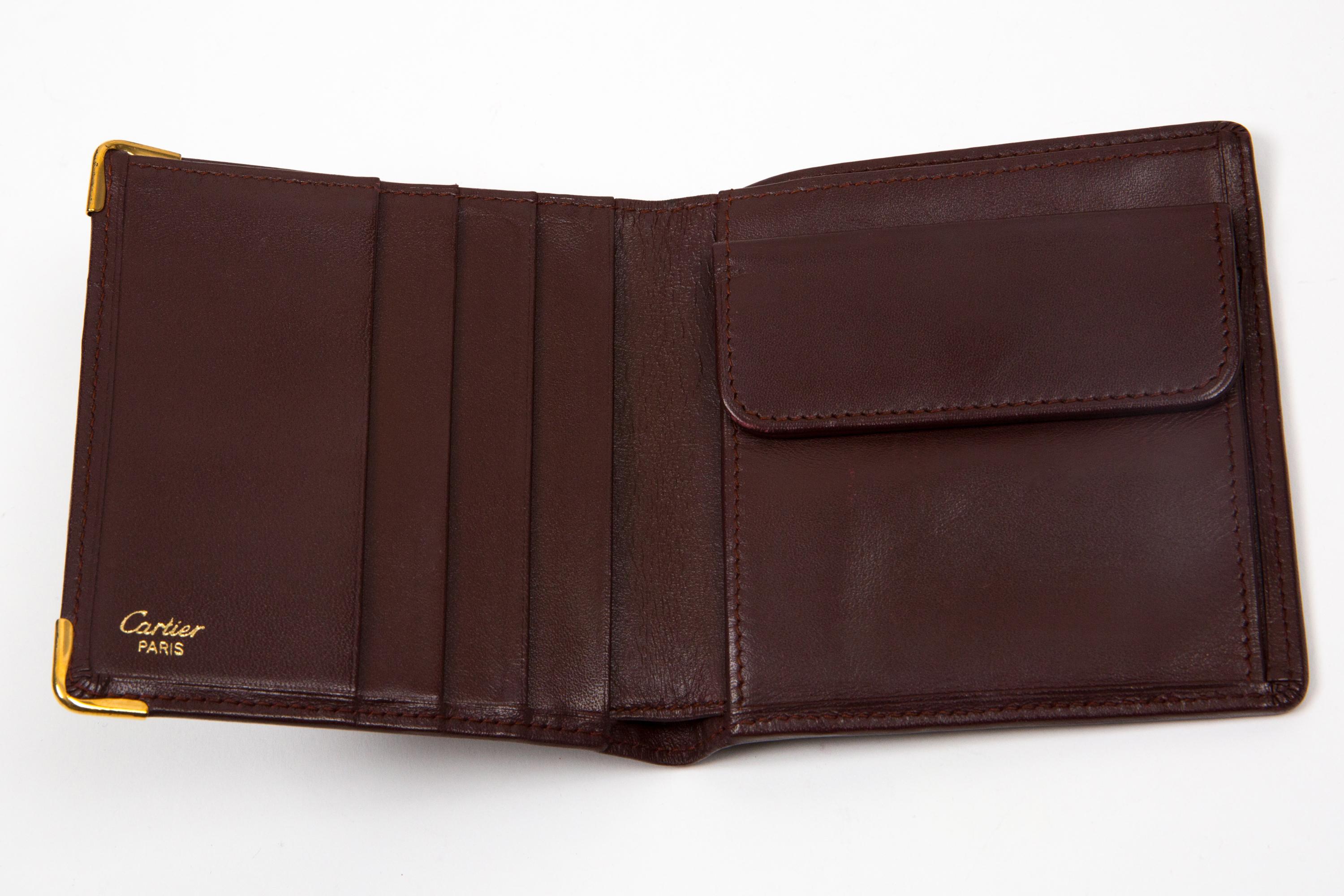 Cartier Bordeaux Leather Small Square Wallet For Sale 1