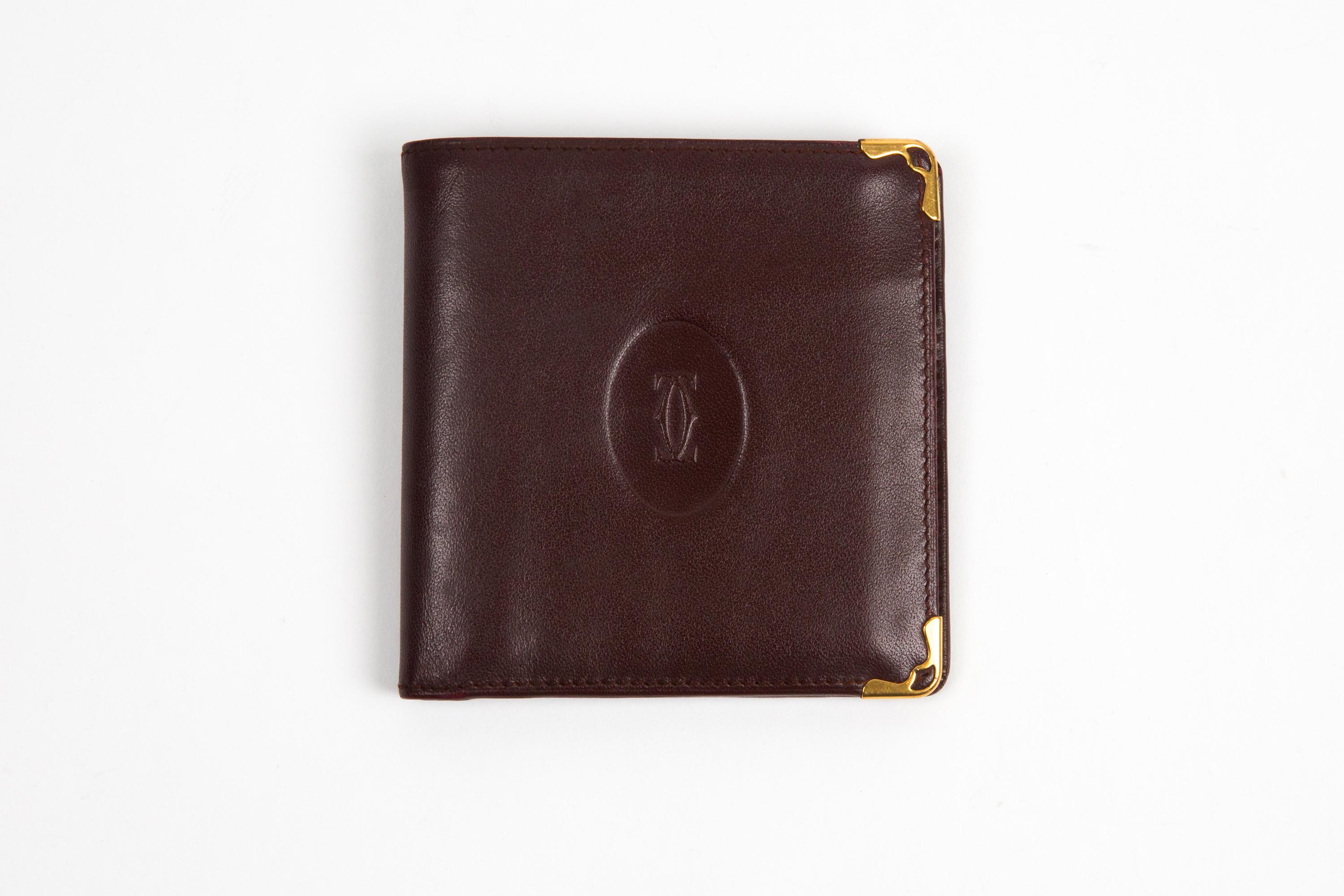 Cartier Bordeaux Leather Small Square Wallet For Sale 2