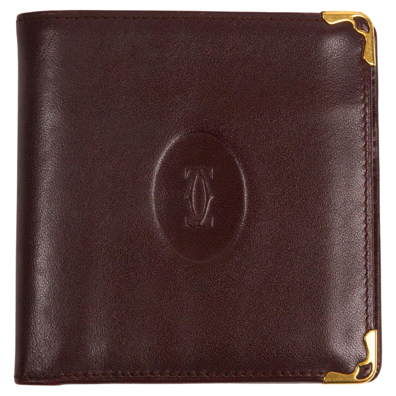 Cartier Bordeaux Leather Small Square Wallet For Sale