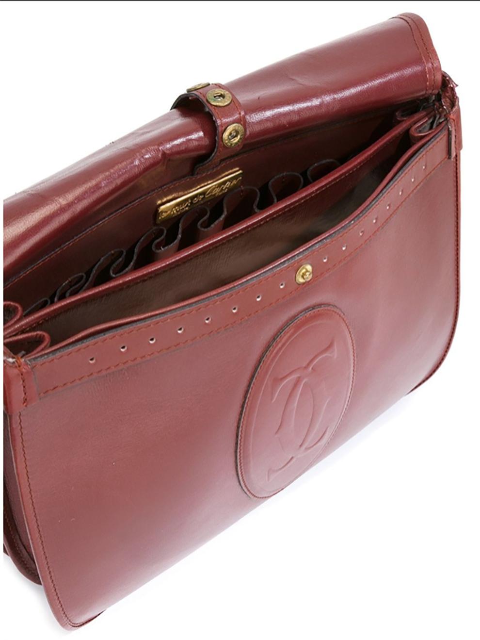 Cartier Bordeaux Suede and Leather Shoulder Bag Gibeciere In Good Condition In Paris, FR
