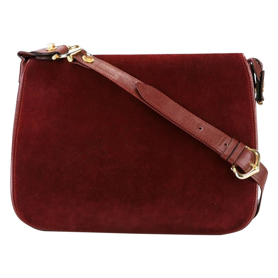Cartier Bordeaux Suede and Leather Shoulder Bag Gibeciere