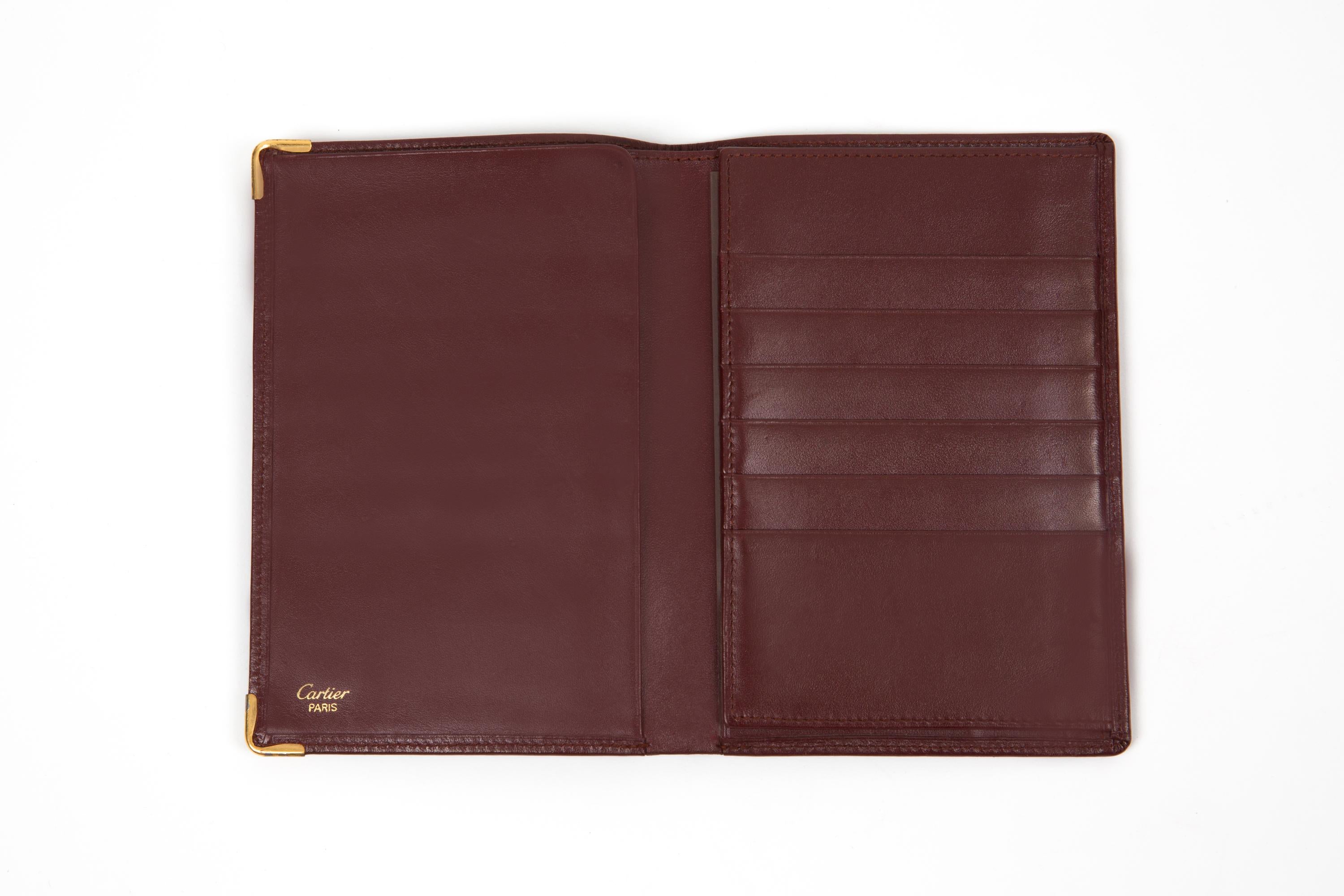 Brown Cartier Bordeaux Textured Long Leather Wallet For Sale