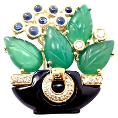 Vintage Cartier Bouquet De Fleurs Diamond Calcedony Sapphire Onyx Yellow Gold Pin Brooch