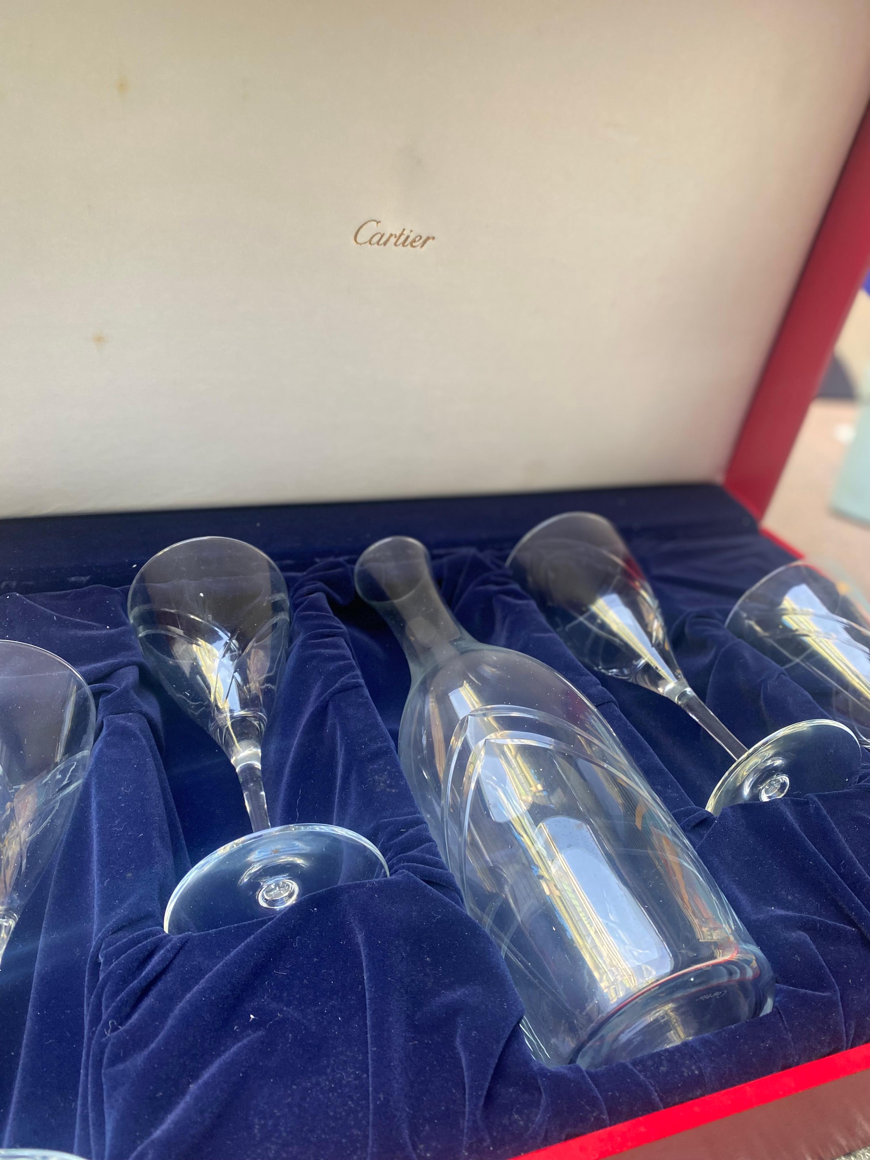 Cartier Box Consisting of 4 Water Glasses and a Crystal Water Carafe - 1960s For Sale 2
