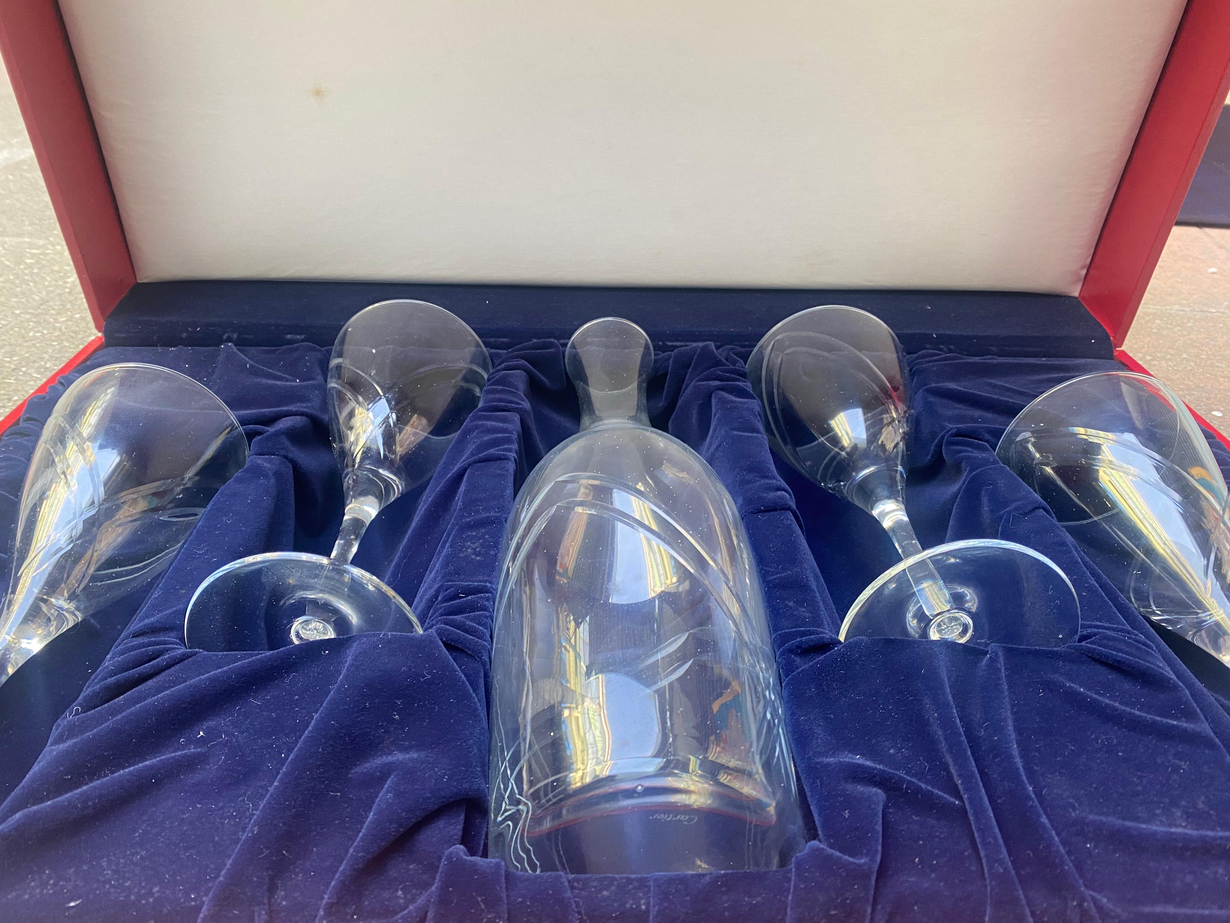 Cartier Box Consisting of 4 Water Glasses and a Crystal Water Carafe - 1960s In Good Condition For Sale In Saint ouen, FR
