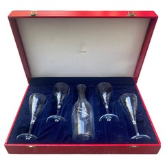 Retro Cartier Box Consisting of 4 Water Glasses and a Crystal Water Carafe - 1960s