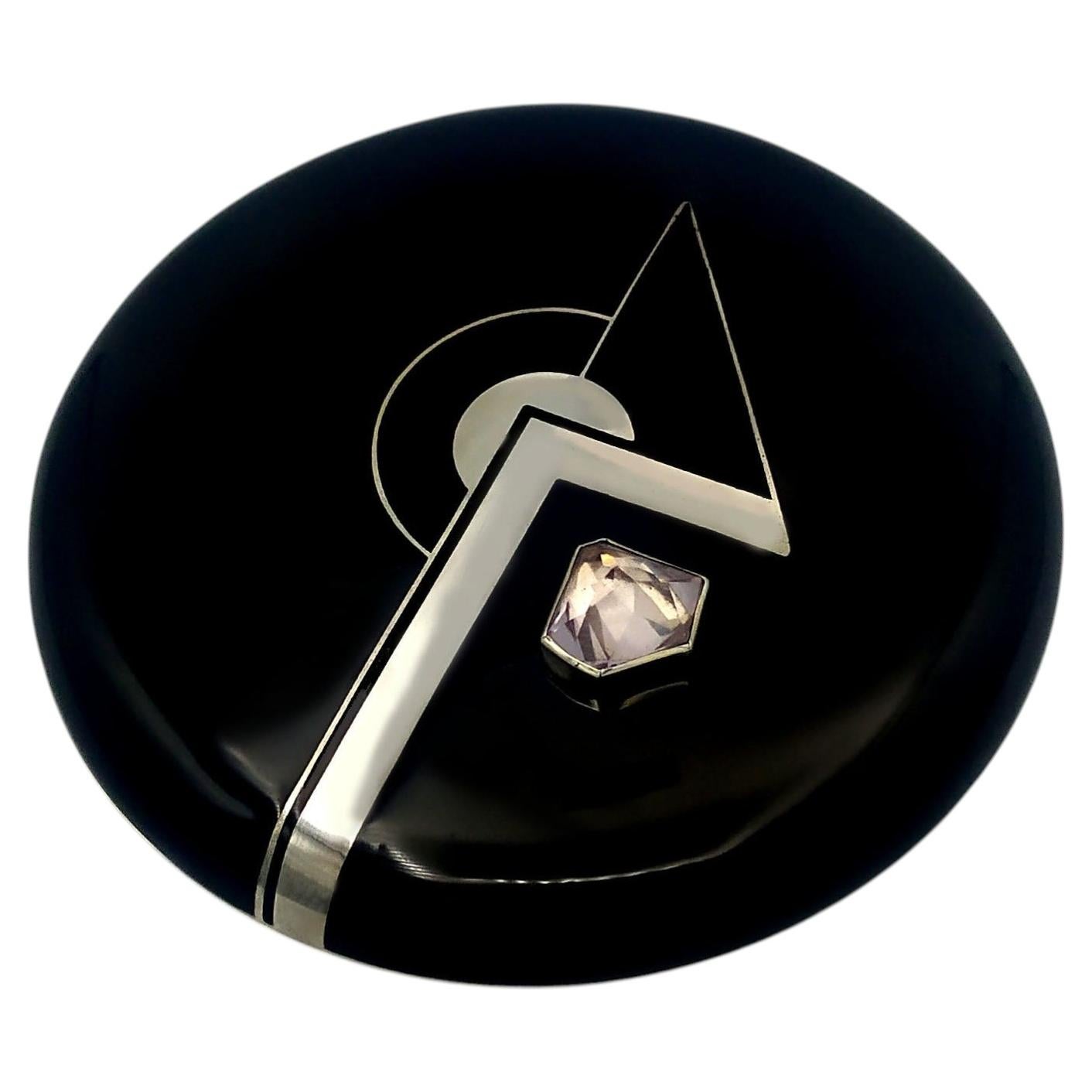 Cartier Box: Fired Enamel, Sterling Silver, with a clear amethyst, crafted by Salimbeni For Sale