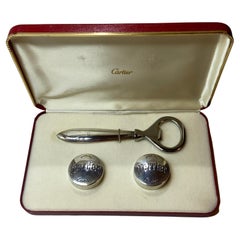 Retro Cartier Boxed Sterling Silver Set of Perrier Bottle Caps and Bottle Opener