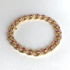 Cartier Bracelet 18 Karat Gold Gourmet Link, Rubies, Diamonds