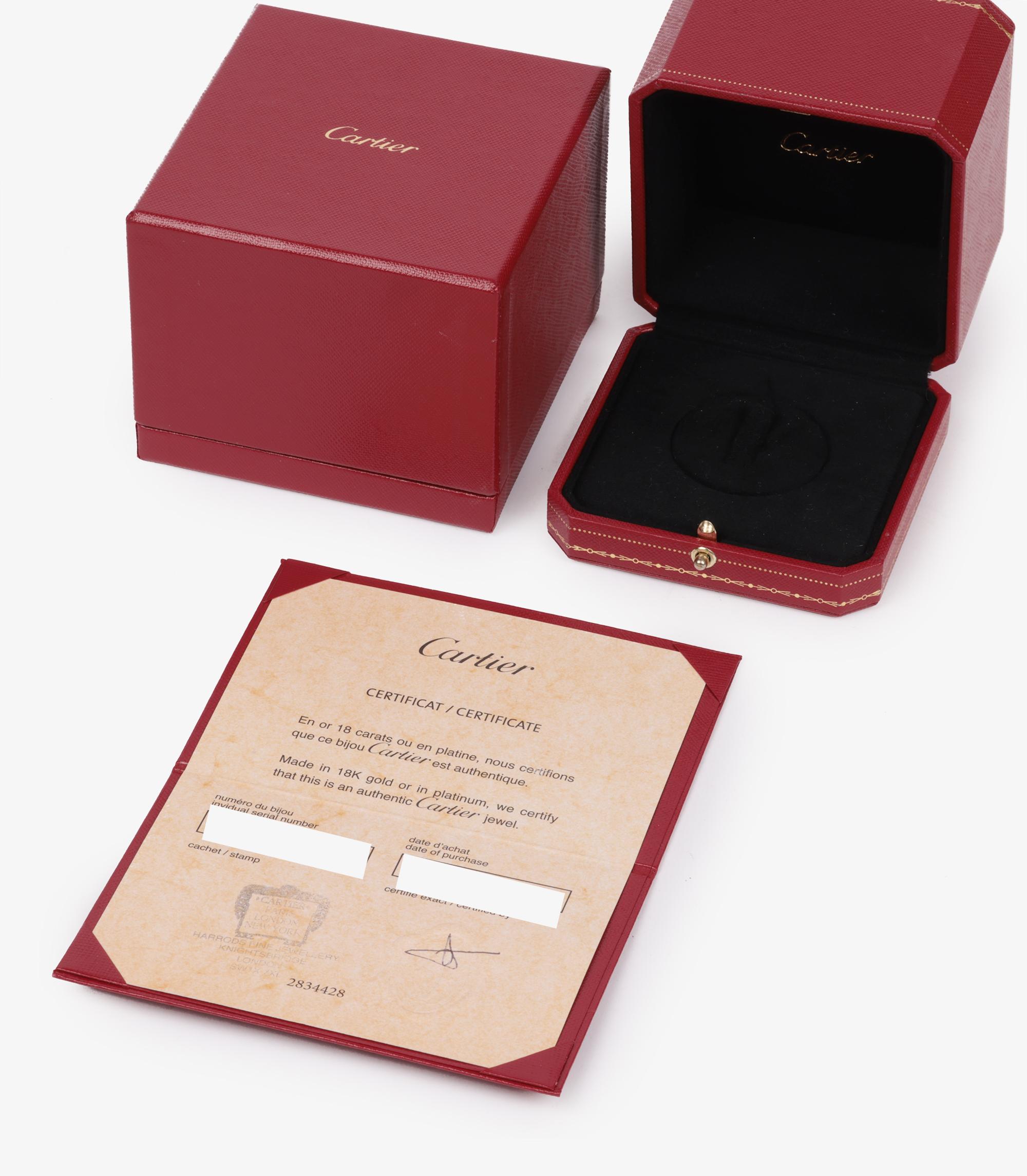 Cartier Platinring aus Platin 1895 mit 1,67 Karat Solitär und Diamant im Brillantschliff

Marke- Cartier
Modell- 1,67ct Diamant 1895 Ring
Produkttyp- Ring
Seriennummer - QQ****
Alter- Circa 2016
Begleitet von - Cartier Box, Zertifikat,