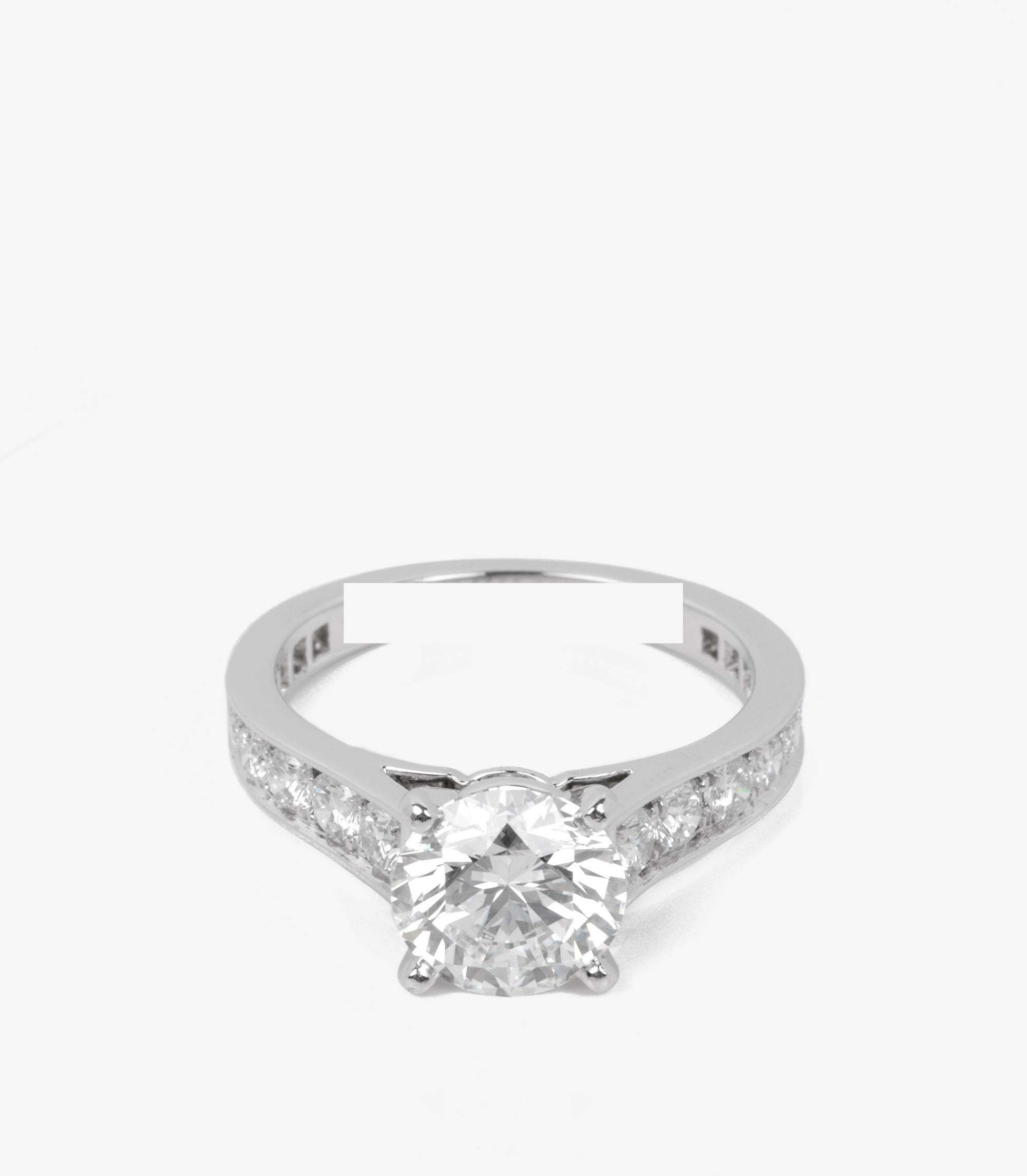Women's or Men's Cartier Brilliant Cut 1.67ct Solitaire And Diamond Band Platinum 1895 Ring For Sale
