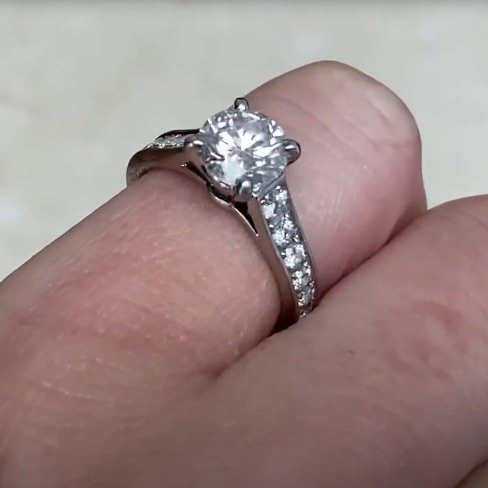 Round Cut Cartier Brilliant Cut Diamond Ring (GIA Approx 1-Carat), G Color, Platinum For Sale