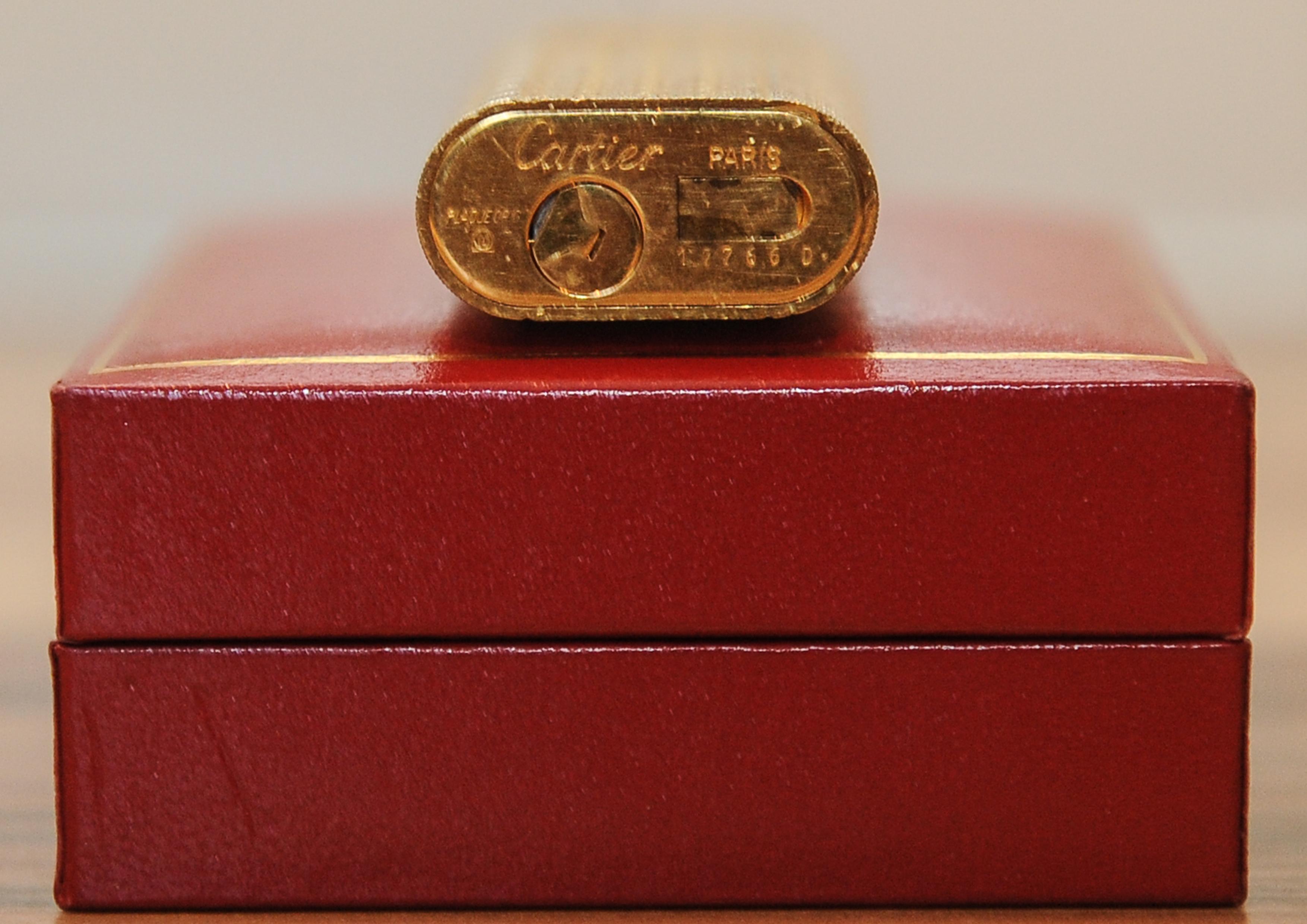 Art Deco Cartier Briquet Gas Gilt Cigarette Lighter With Original Box Made In France 1978