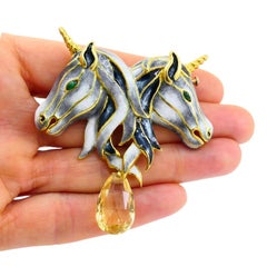 Cartier Brooch by Aldo Cipullo Yellow Sapphire Unicorn Design Estate Jewelry