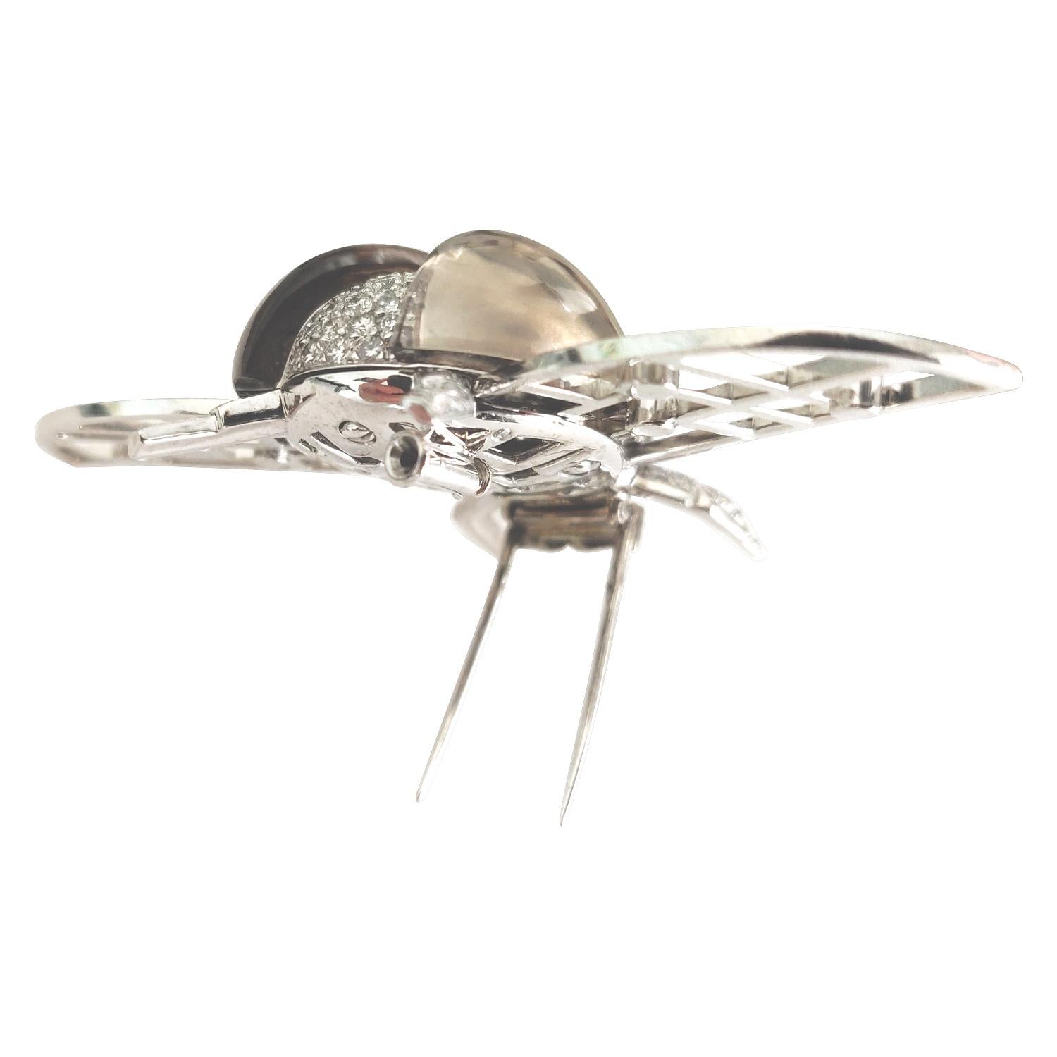 Women's or Men's Cartier Brooch Insecte Bionique, Smoky Quartz, Diamonds on White Gold