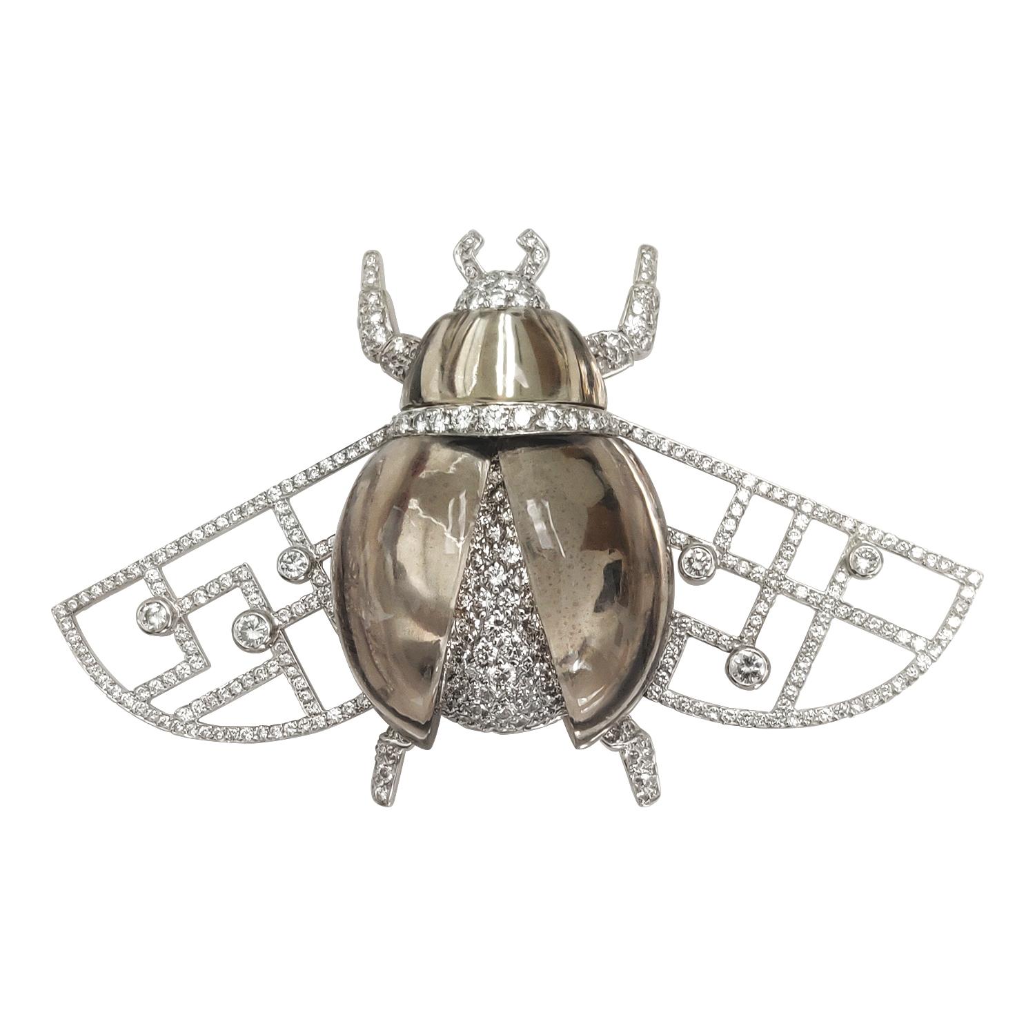 Cartier Brooch Insecte Bionique, Smoky Quartz, Diamonds on White Gold 1