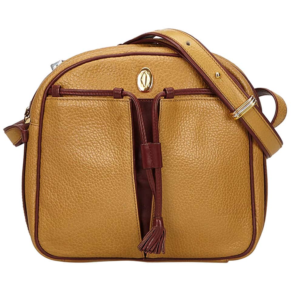 Cartier Brown Beige Leather Tasseled Must de Cartier Crossbody Bag