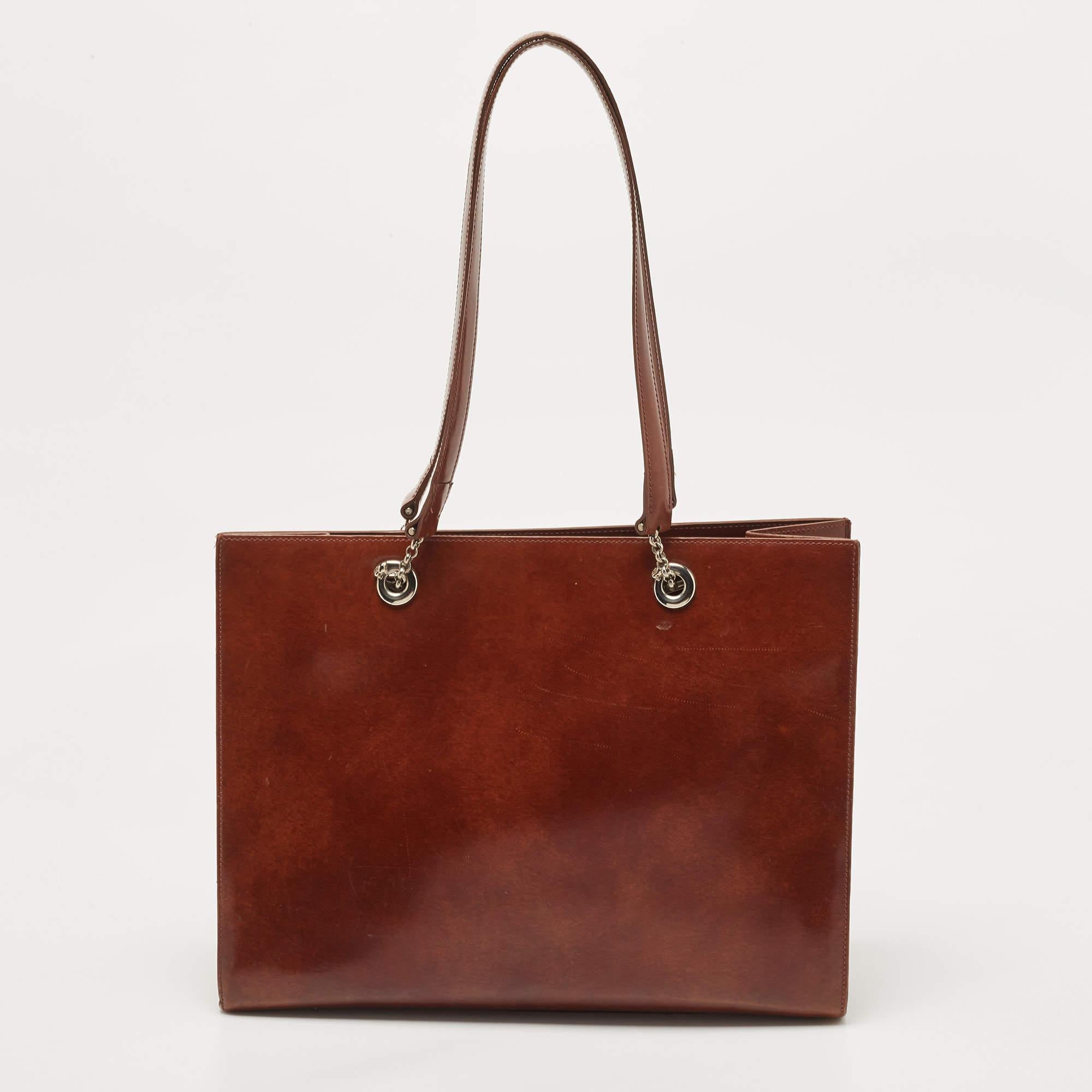 Cartier Brown Gloss Leather Panther Tote 10