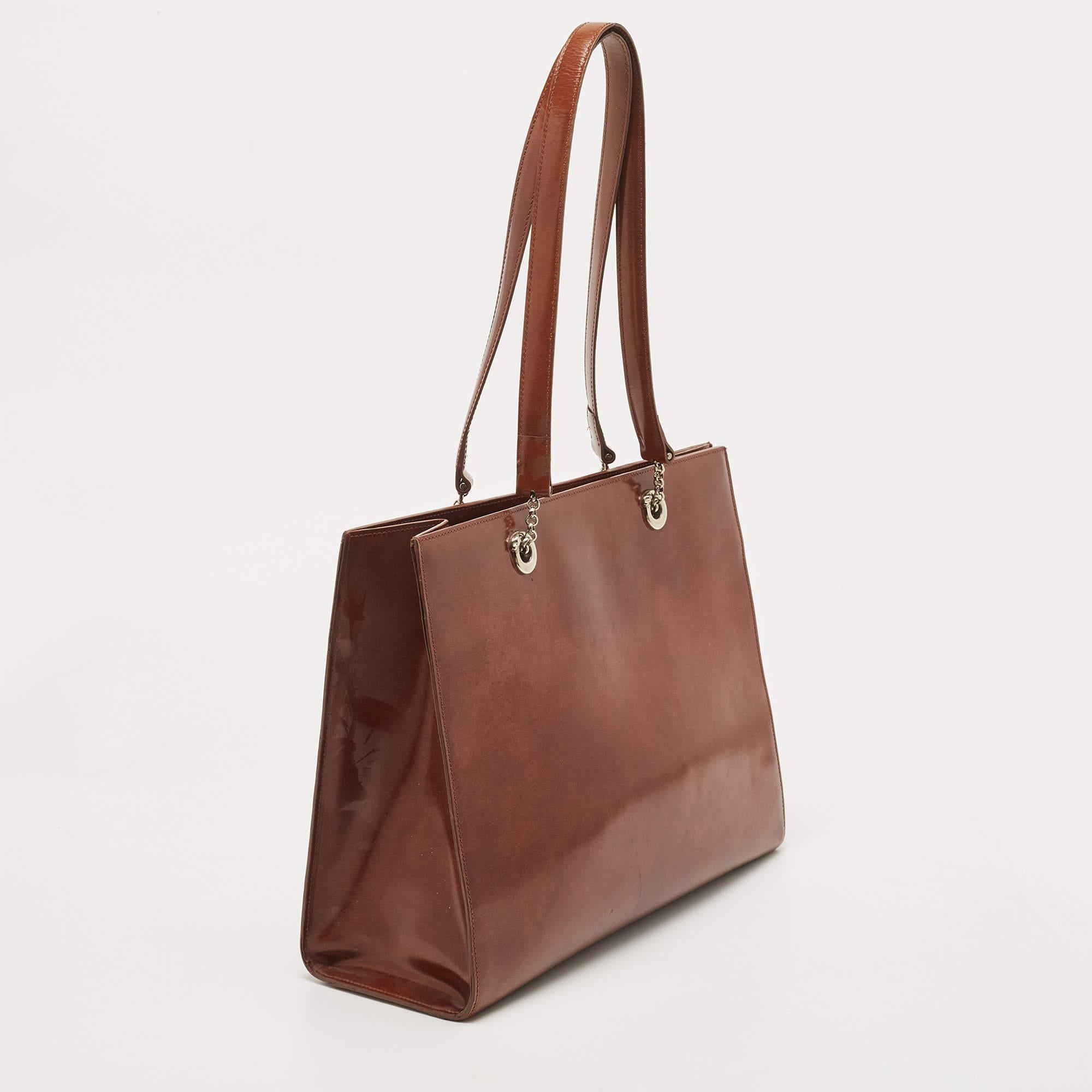 Cartier Brown Gloss Leather Panther Tote In Good Condition In Dubai, Al Qouz 2