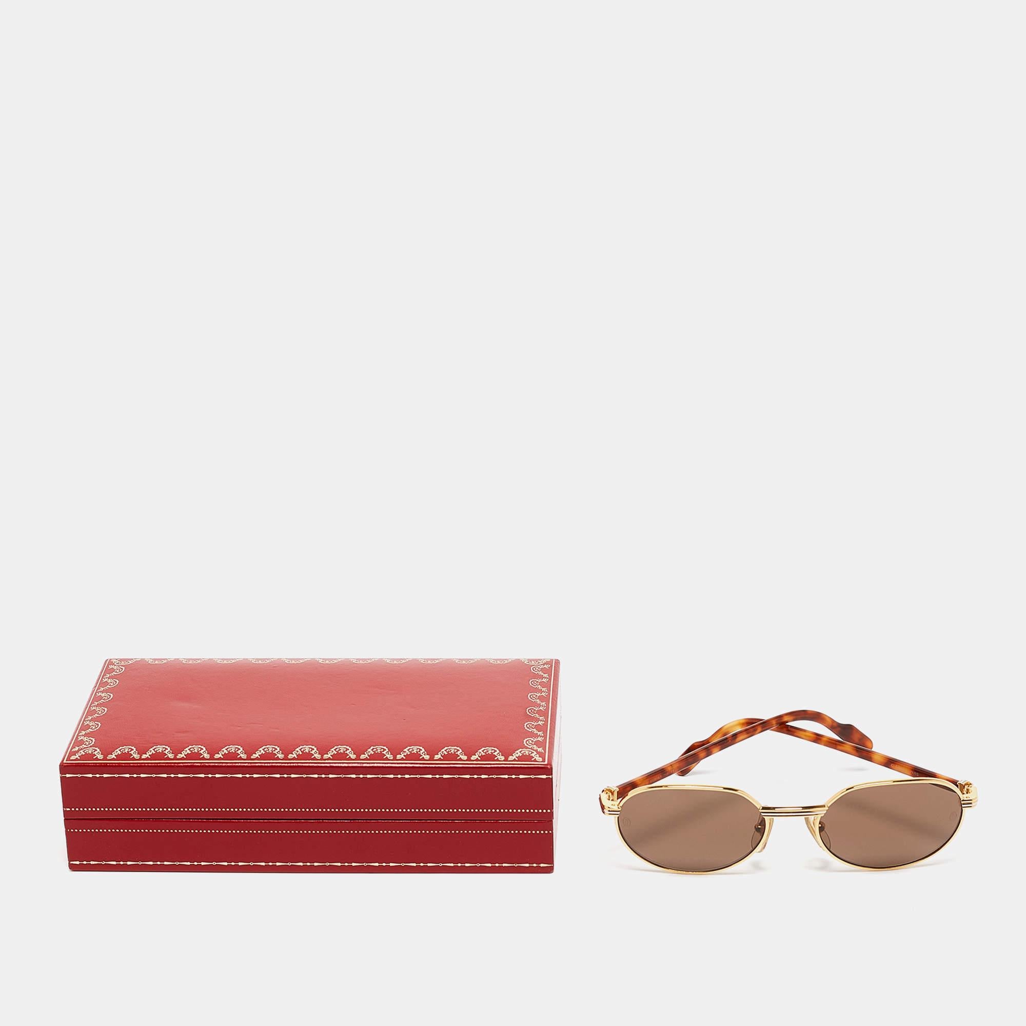 Lunettes de soleil ovales St Honore de Cartier Brown/Or Bon état à Dubai, Al Qouz 2
