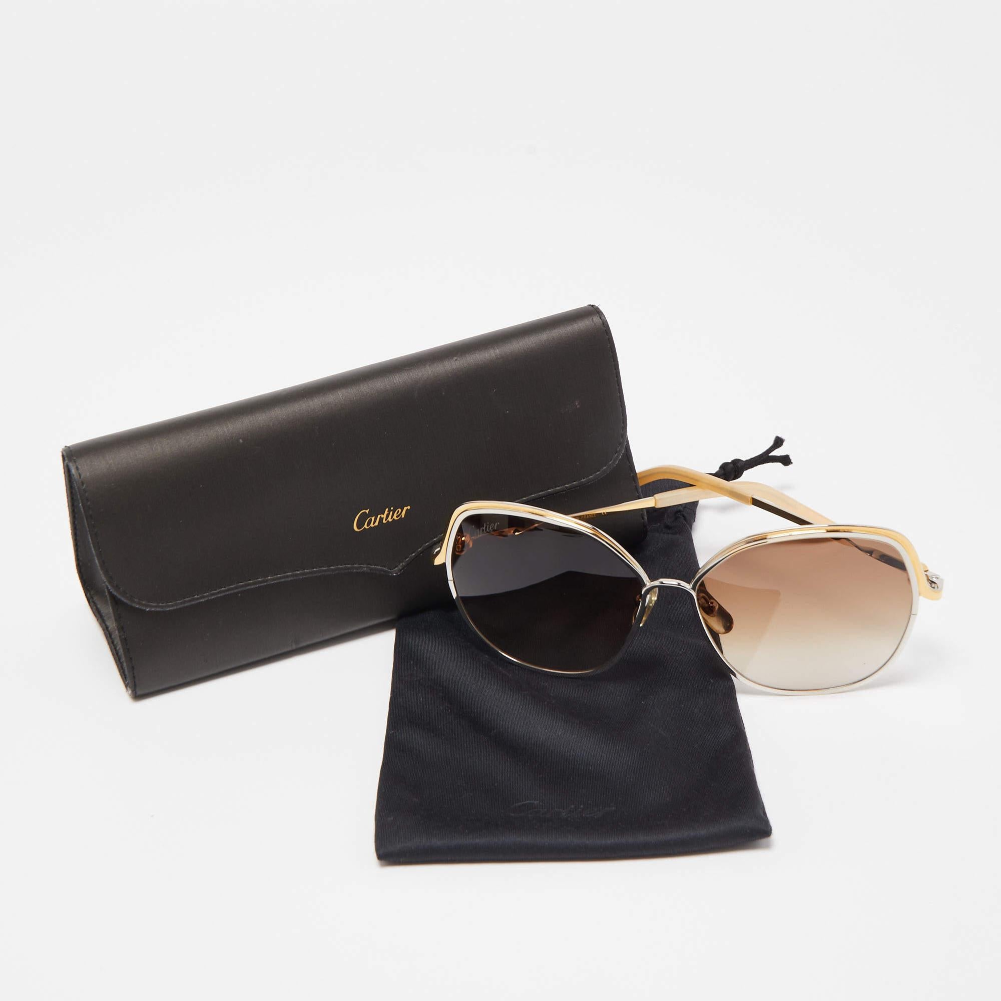 Cartier Brown Gradient CT0089S Trinity de Cartier Square Sunglasses In Excellent Condition In Dubai, Al Qouz 2