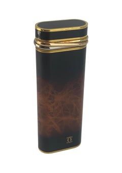 Cartier Brown Lacquer 18ct Gold Plated Trinity Cigarette Lighter Box & Guarantee