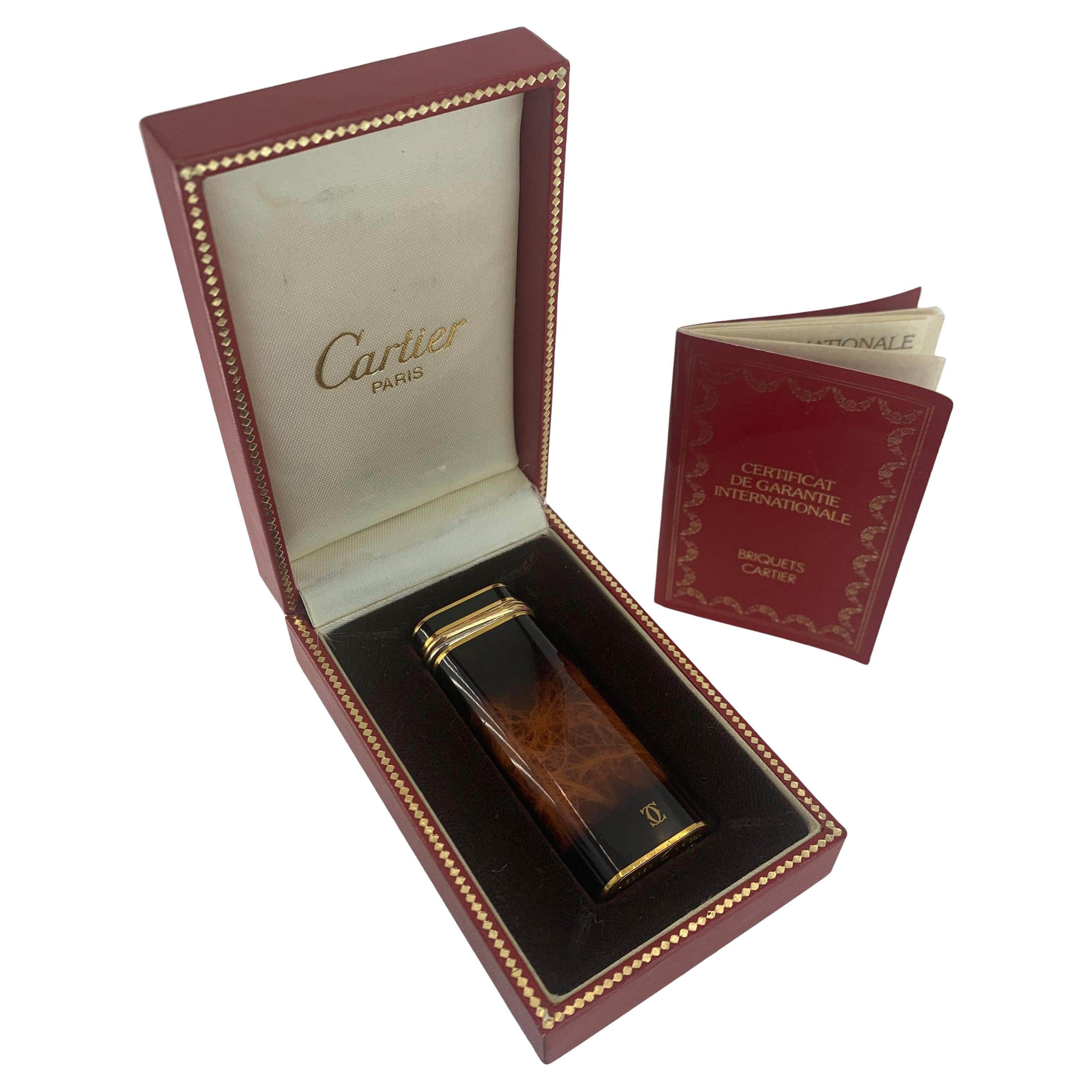Cartier Laca Marrón Chapado en Oro de 18 ct Encendedor Trinity Caja y Garantía en venta