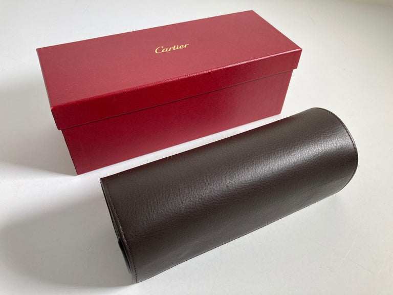 Cartier Brown Leather Gold Hardware Travel Watch Storage Case For Sale