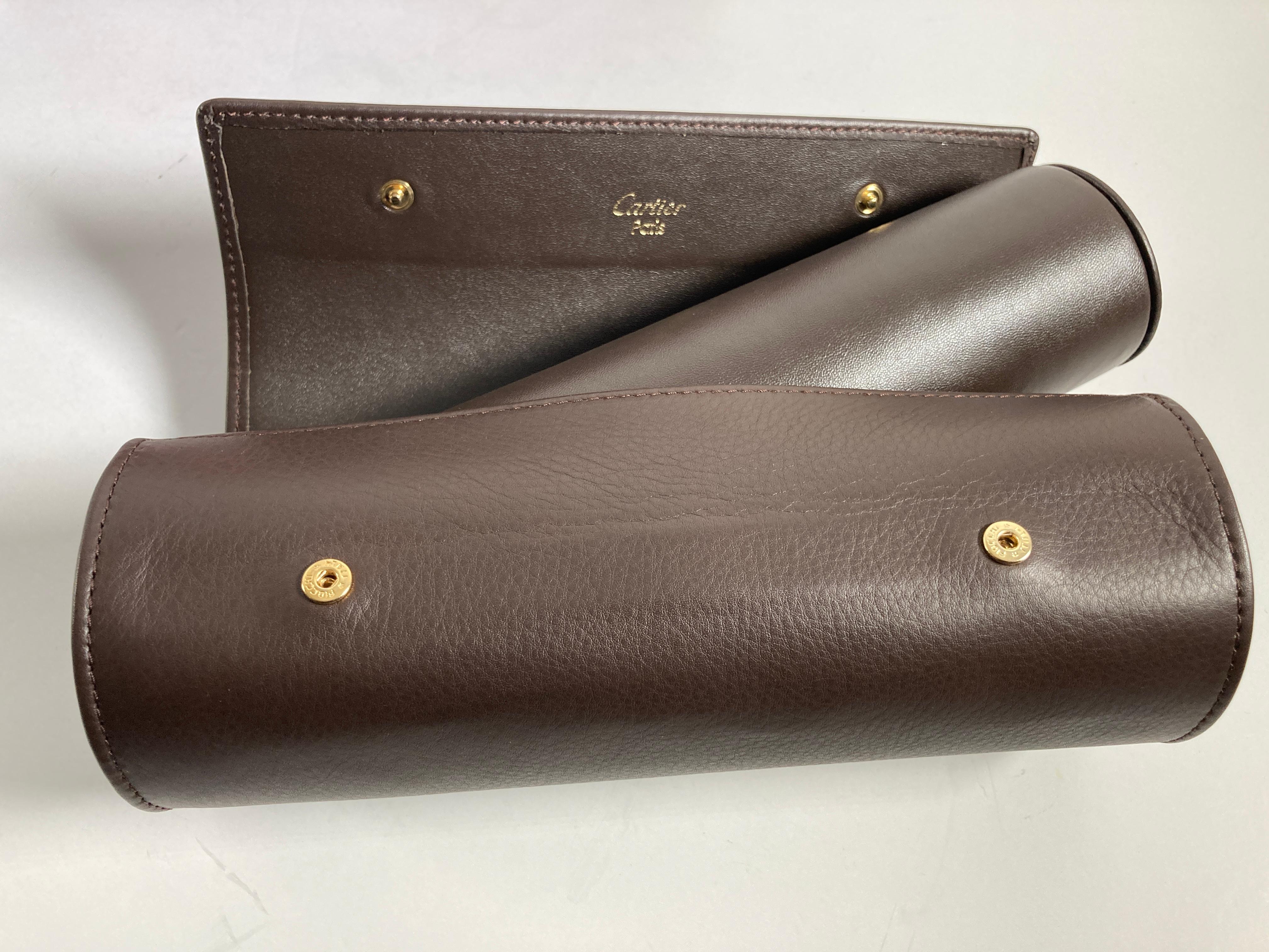 Cartier Brown Leather Gold Hardware Travel Watch Storage Case (Étui de voyage pour montres en cuir brun) Excellent état à North Hollywood, CA