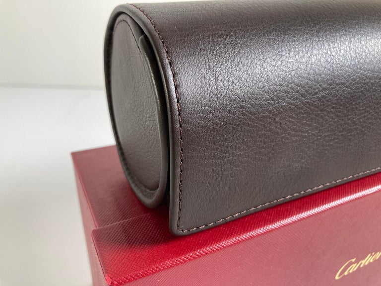Cartier Brown Leather Gold Hardware Travel Watch Storage Case For Sale