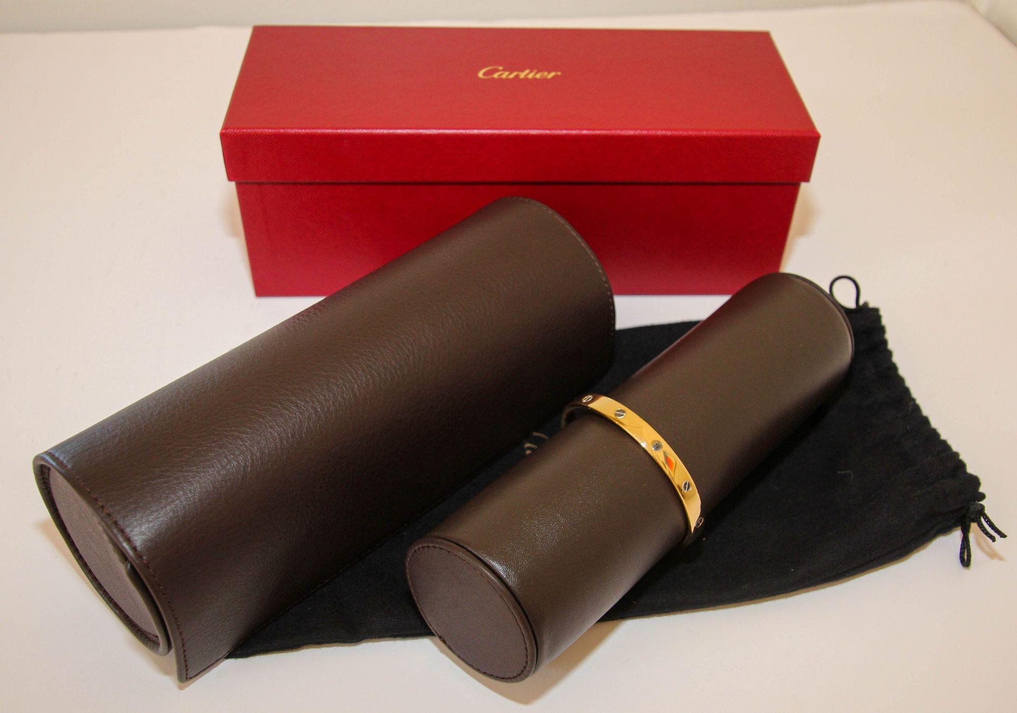 Cartier Brown Leather Gold Hardware Travel Watch Storage Case (Étui de voyage pour montres en cuir brun) 8