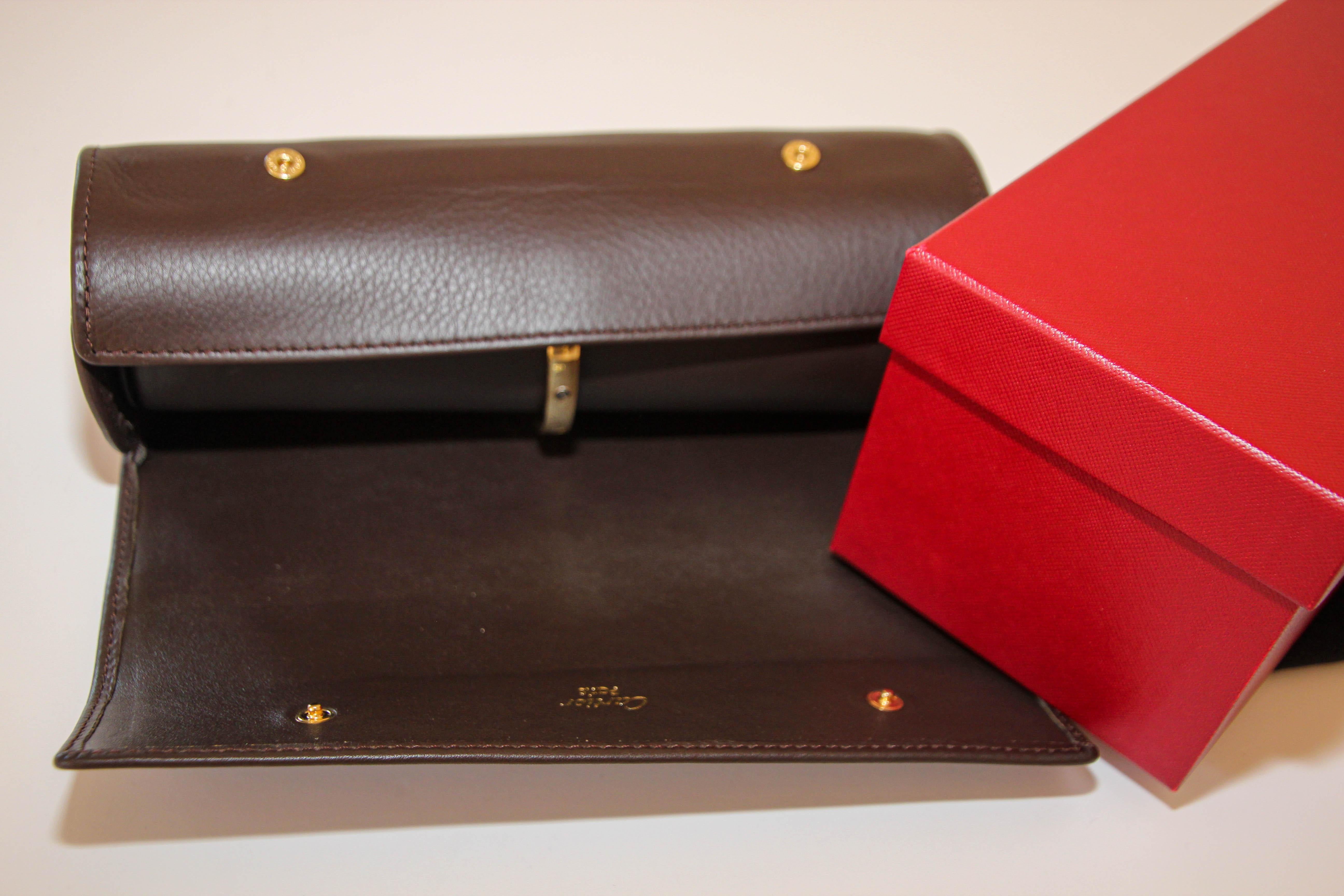 Cartier Brown Leather Gold Hardware Travel Watch Storage Case 12