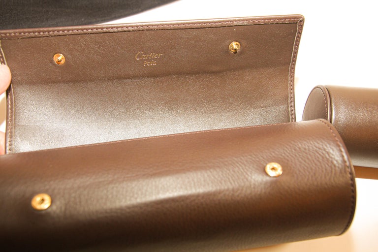 Cartier Brown Leather Gold Hardware Travel Watch Storage Case For Sale