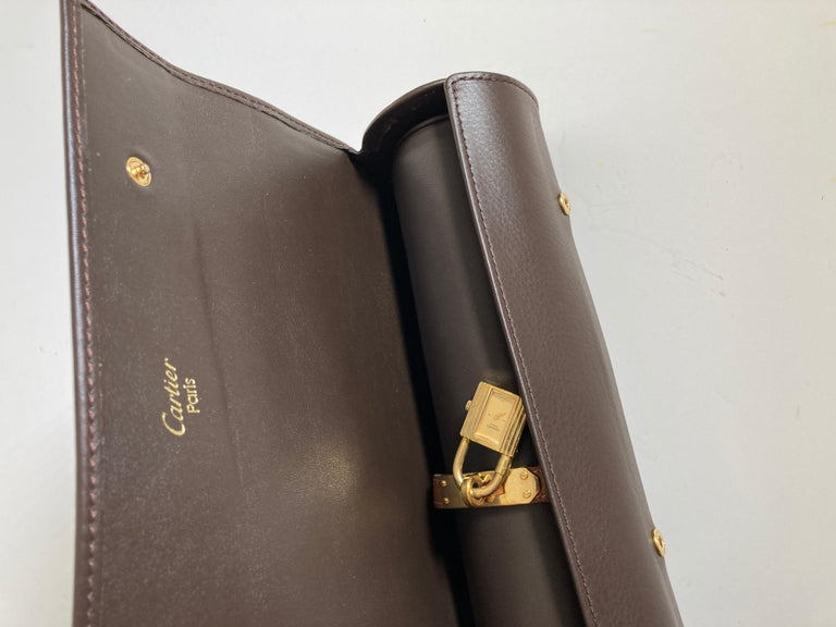 Cartier Brown Leather Gold Hardware Travel Watch Storage Case For Sale