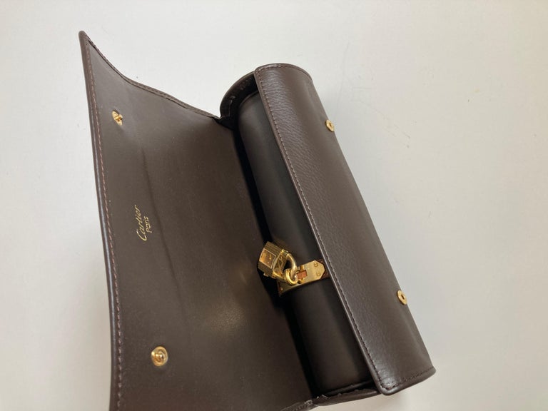 Cartier Brown Leather Gold Hardware Travel Watch Storage Case For Sale