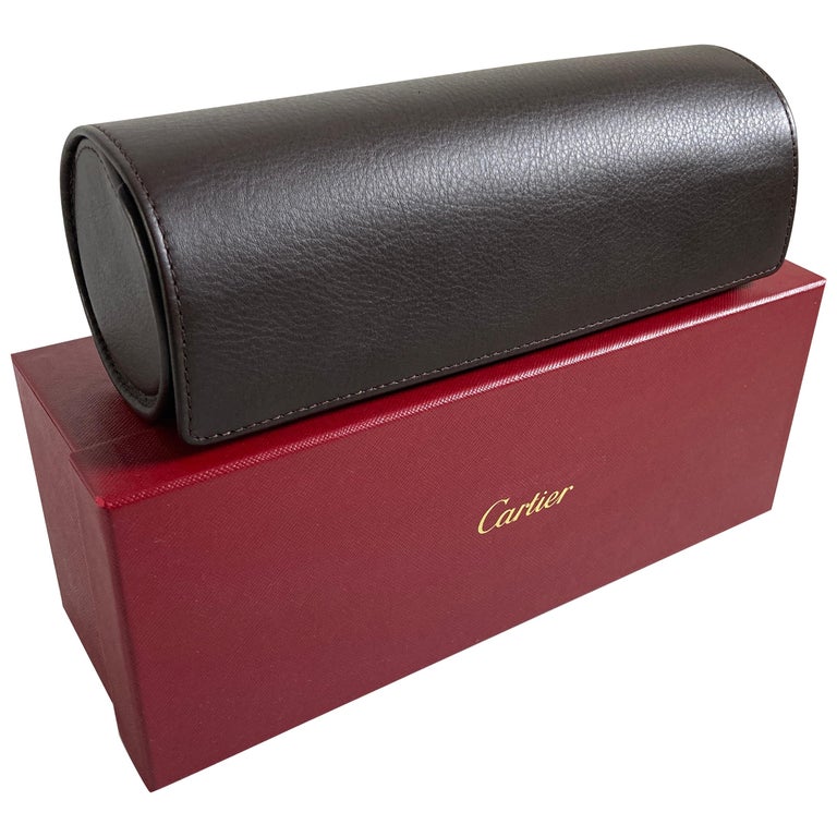 Cartier Brown Leather Gold Hardware Travel Watch Storage Case For Sale