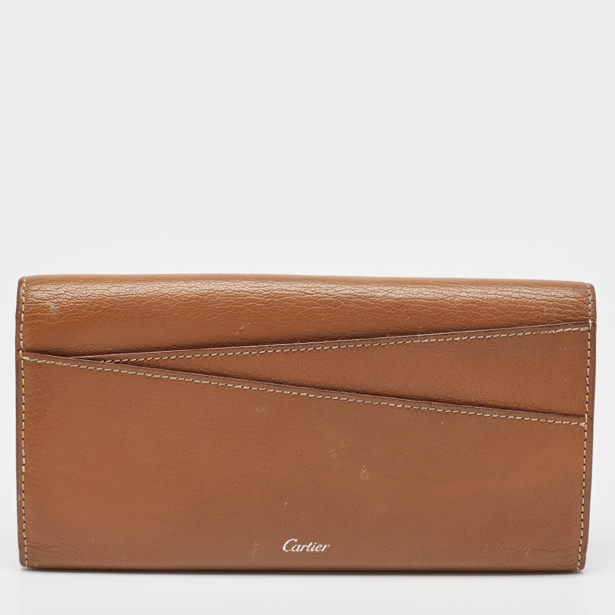 Cartier Brown Leather Le Must Envelope Trifold Wallet For Sale 3