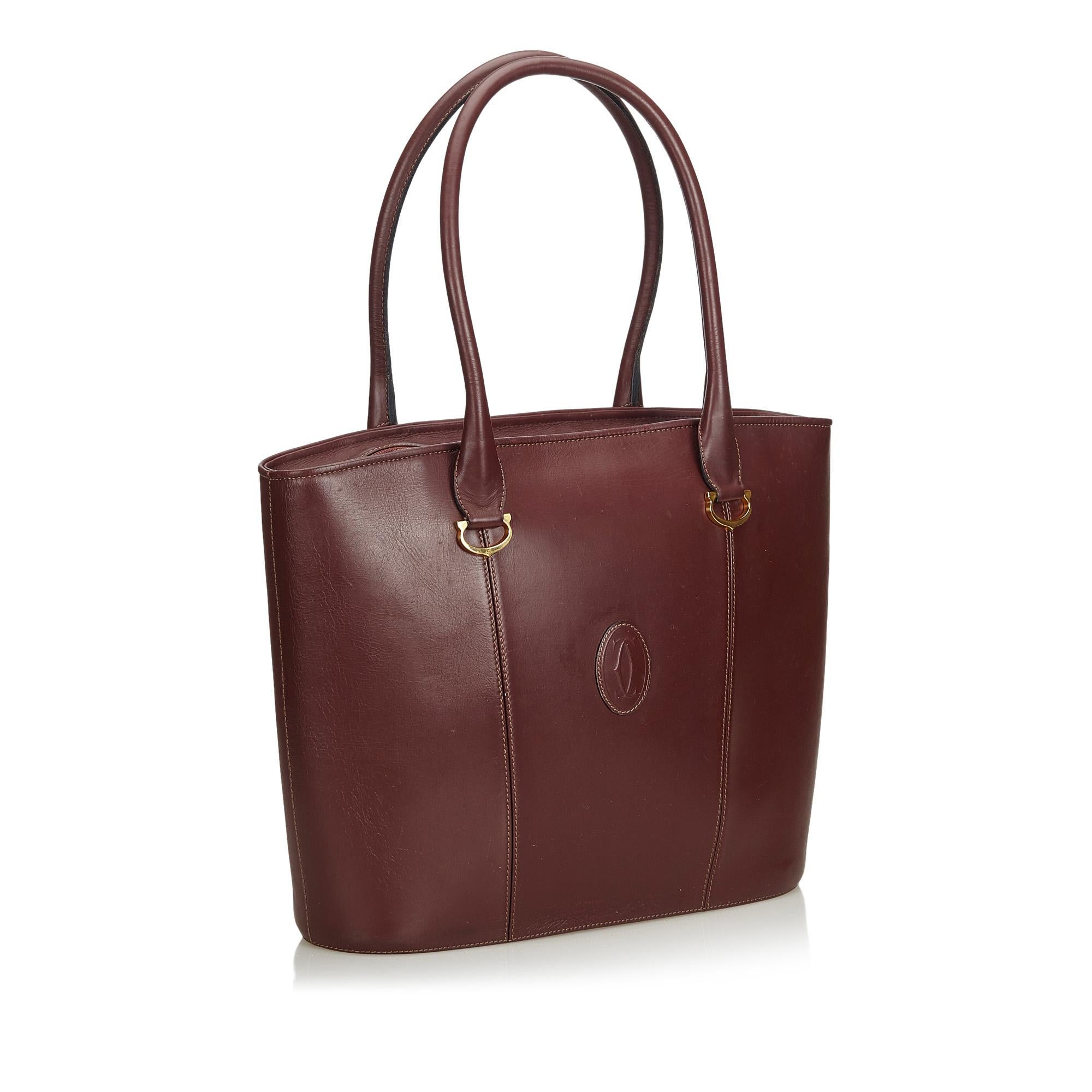 Cartier Brown Leather Must de Cartier Tote Bag Italy w/ Dust Bag For ...