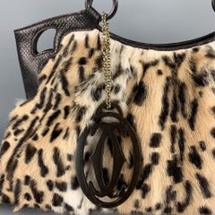 CARTIER Brown Leopard Print Fur Top Handle Marcello de Cartier Handbag