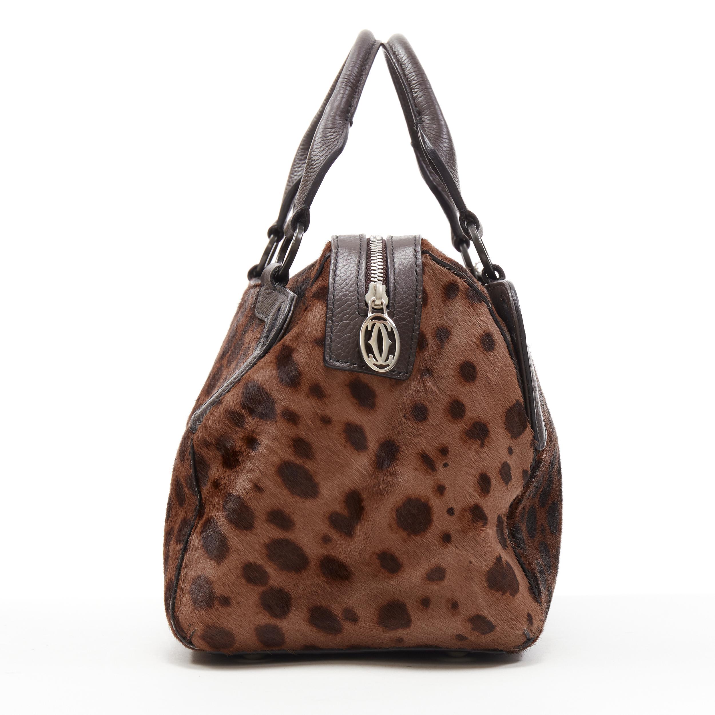 CARTIER brown leopard print pony hair leather small top handle boston bag In Excellent Condition In Hong Kong, NT