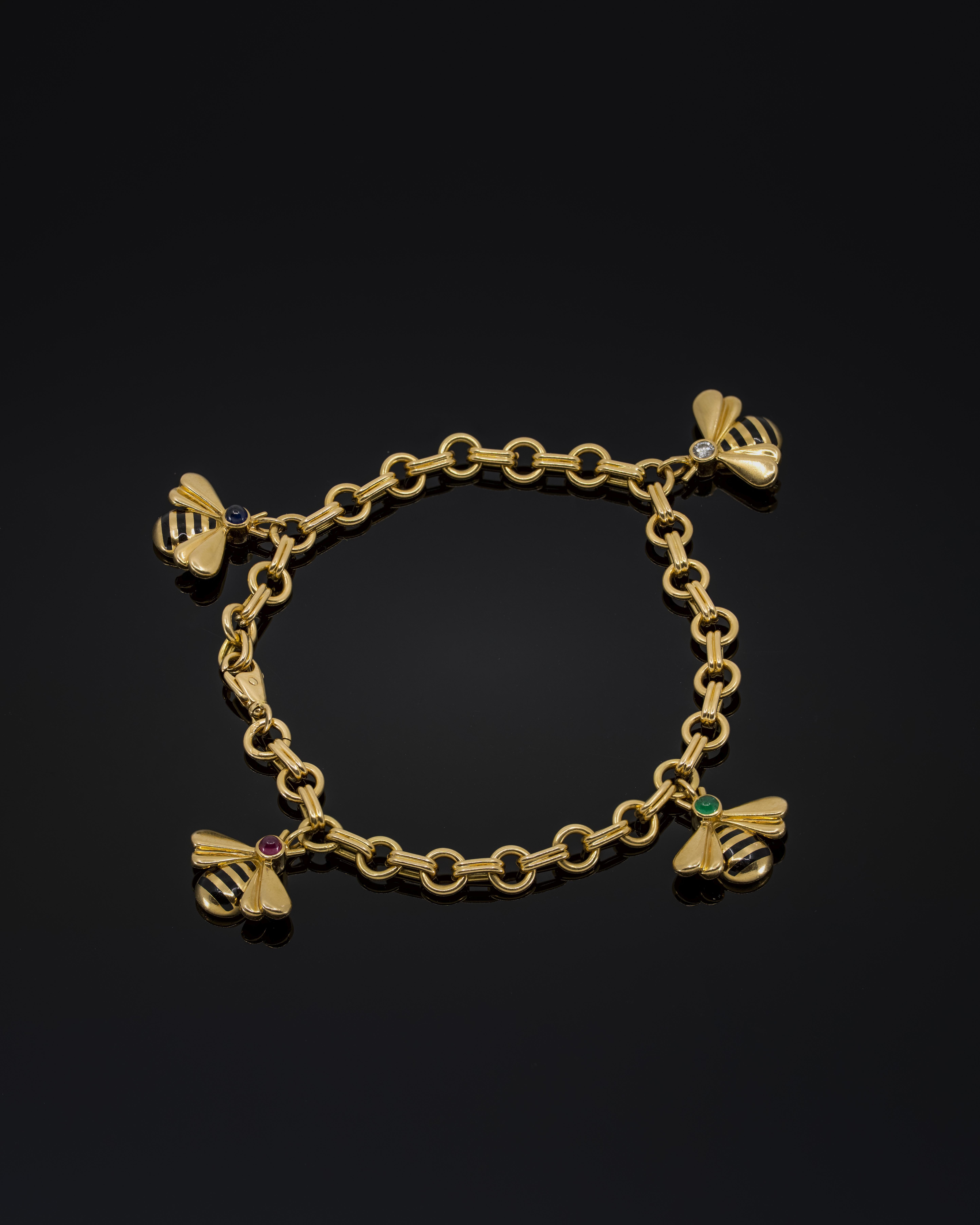 Cabochon Cartier Bumble Bee Charm Bracelet For Sale