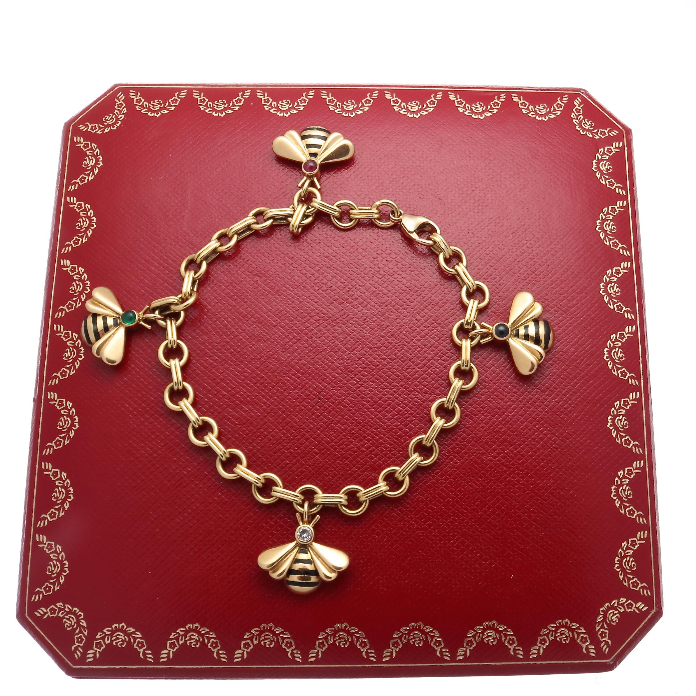 Cartier Bumble Bee Charm Bracelet In Excellent Condition In Beverly Hills, CA